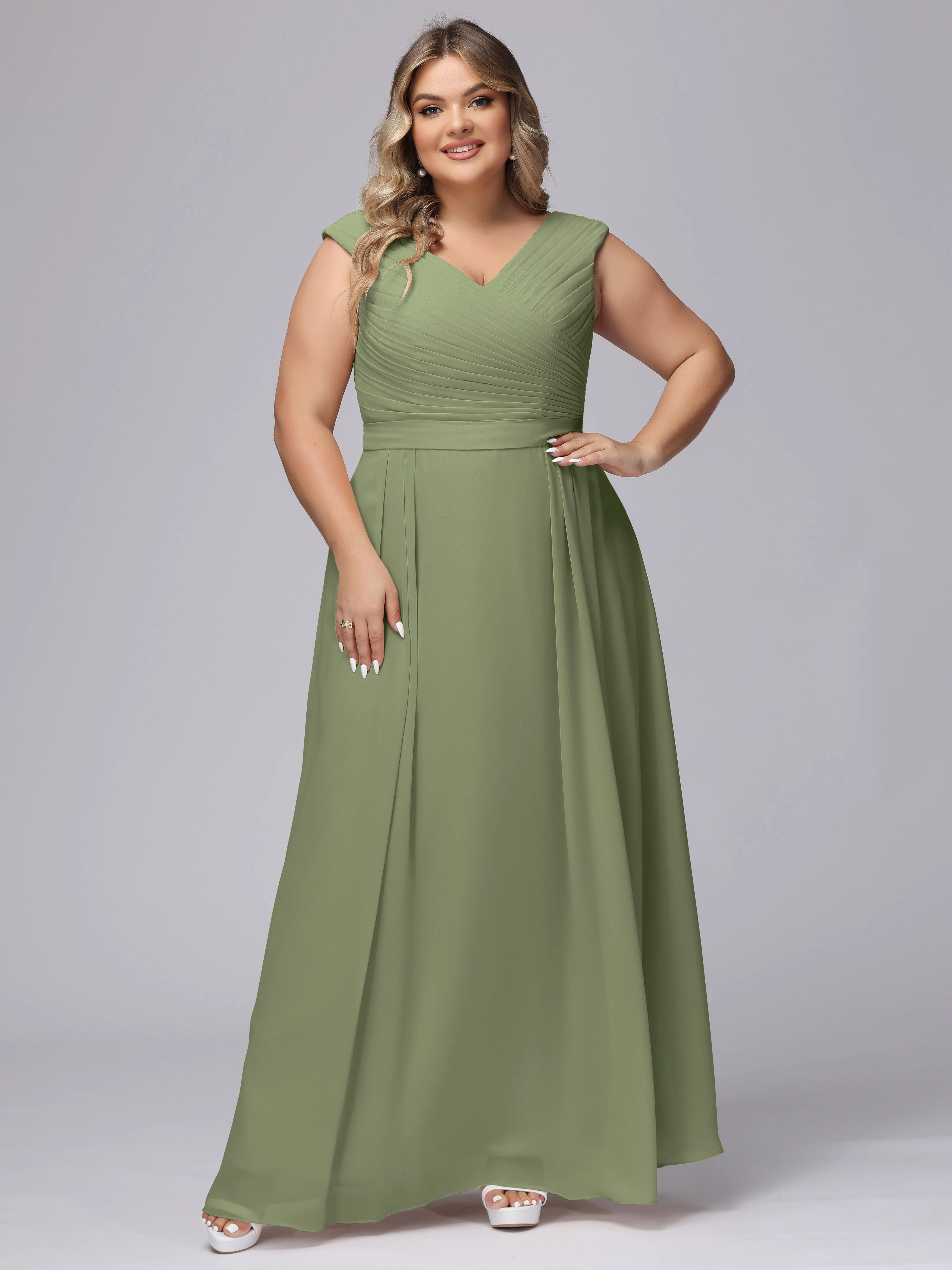 V-Back Plus Size Chiffon Bridesmaid Dress