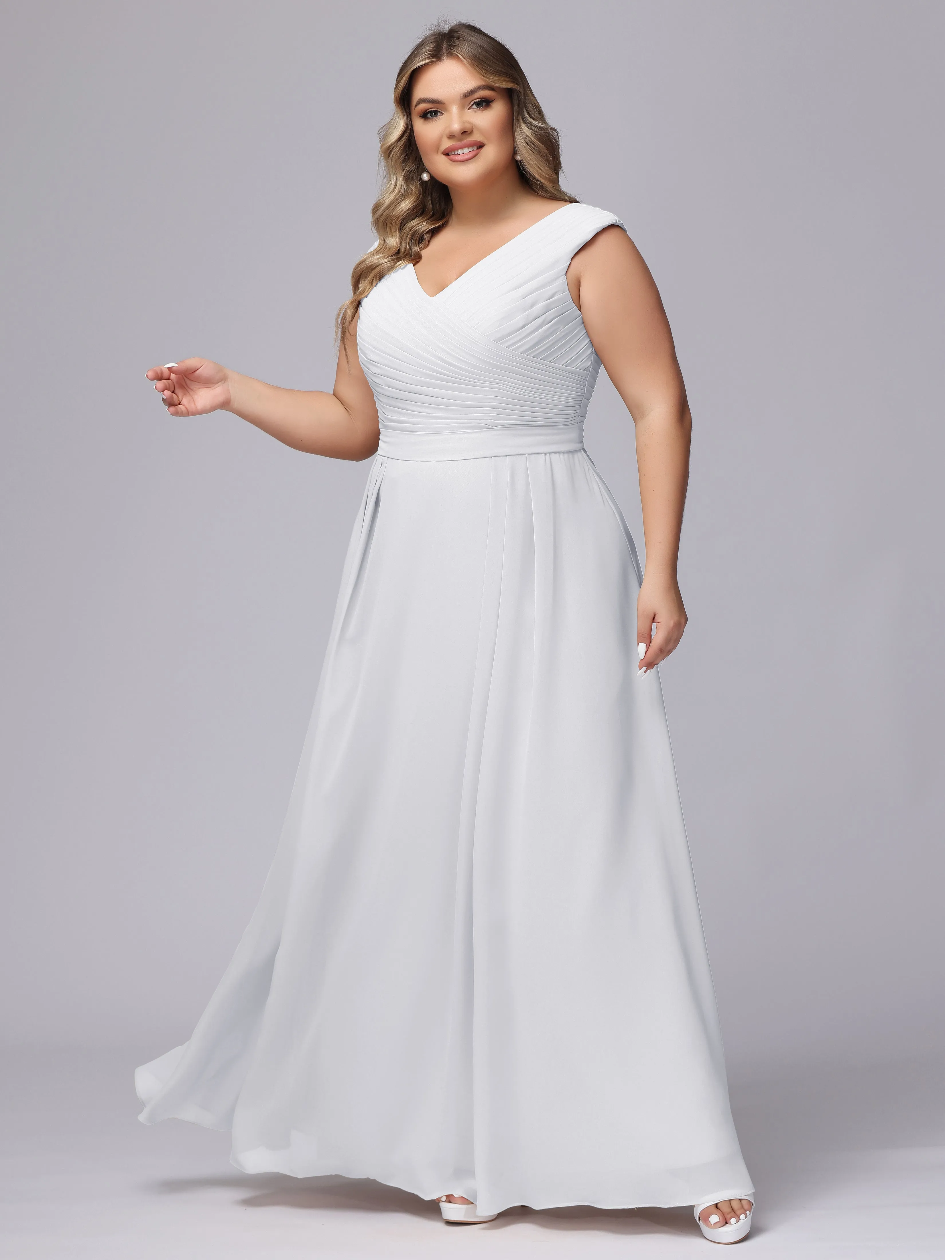 V-Back Plus Size Chiffon Bridesmaid Dress