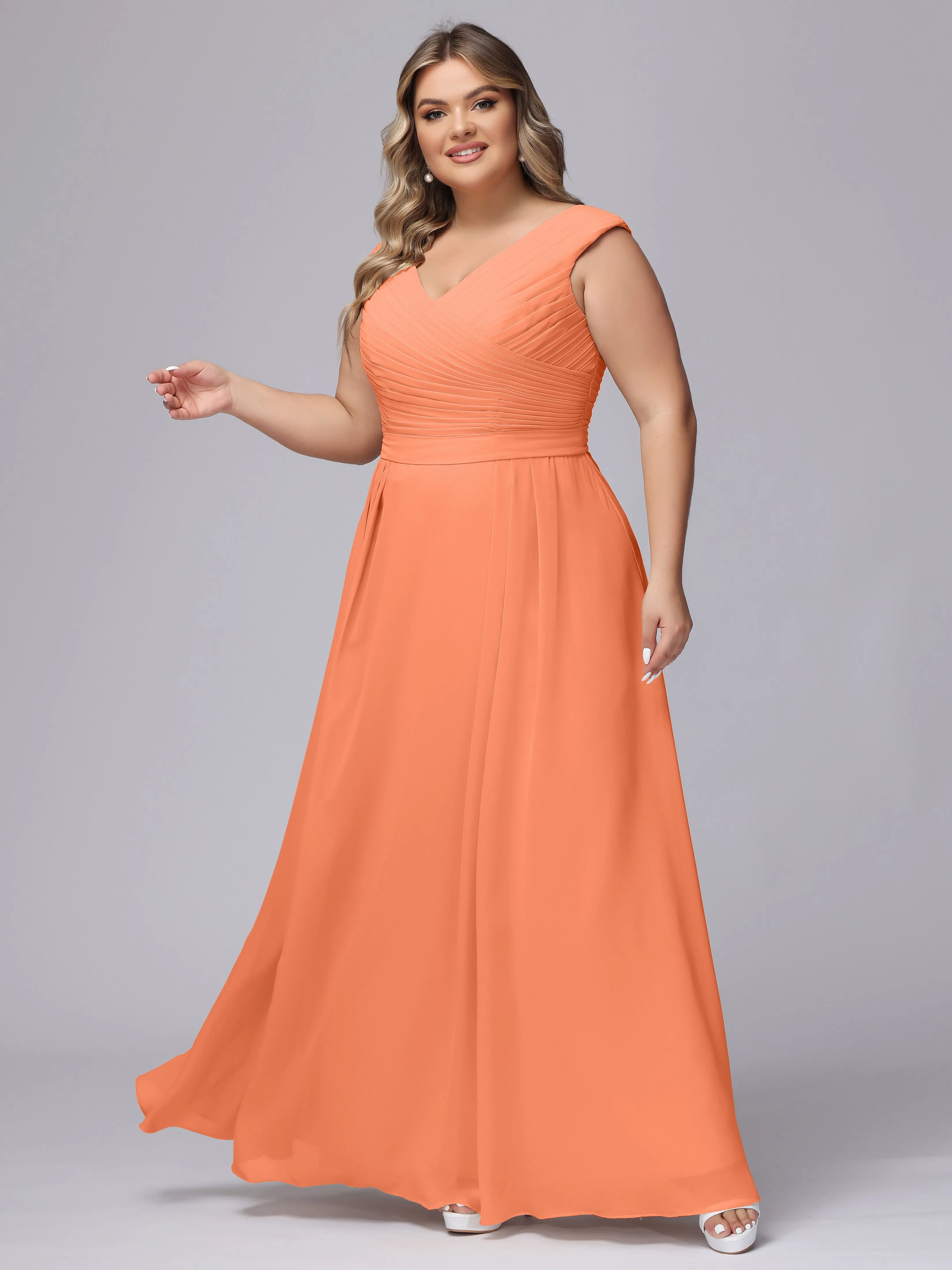 V-Back Plus Size Chiffon Bridesmaid Dress