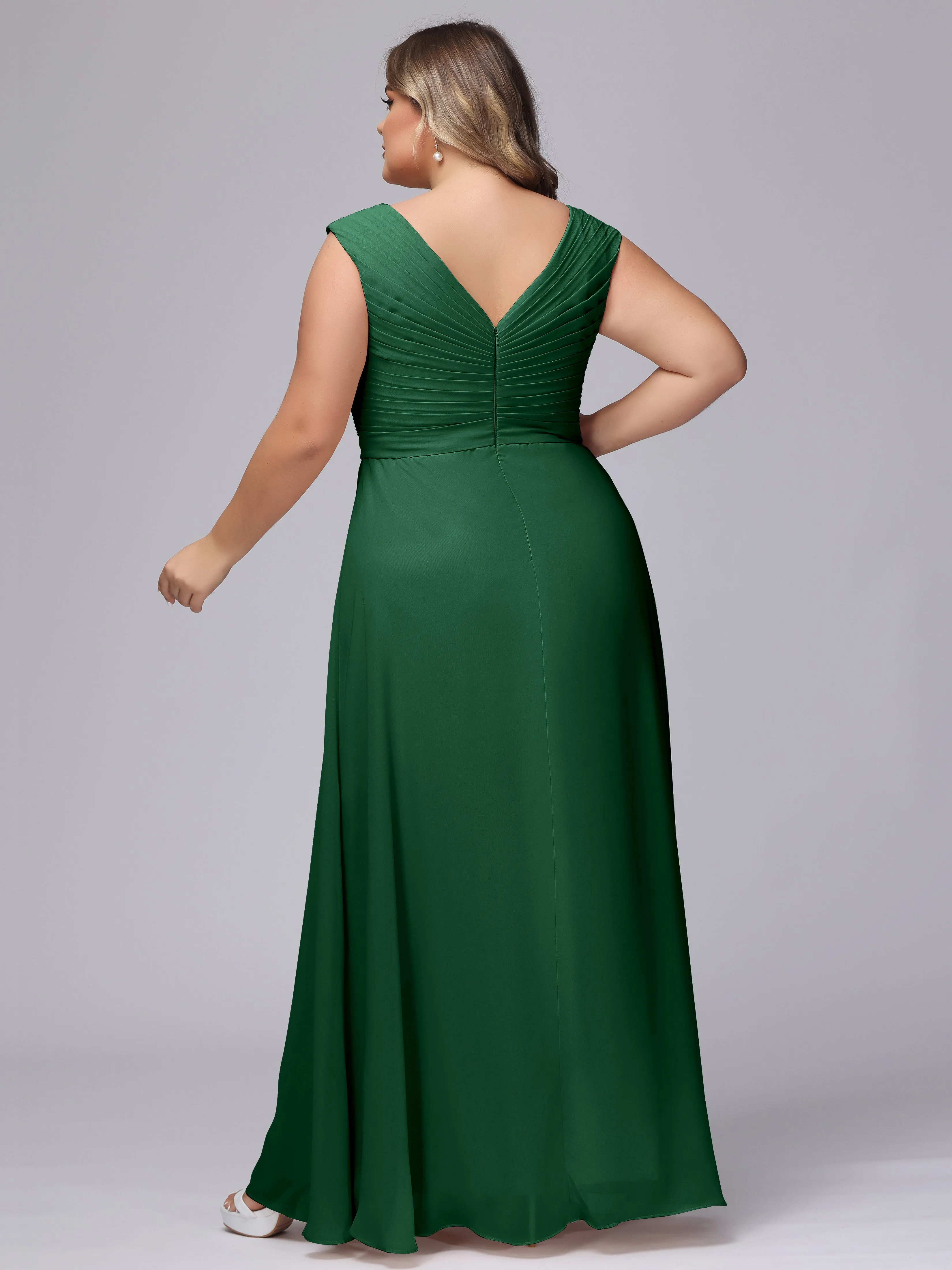 V-Back Plus Size Chiffon Bridesmaid Dress
