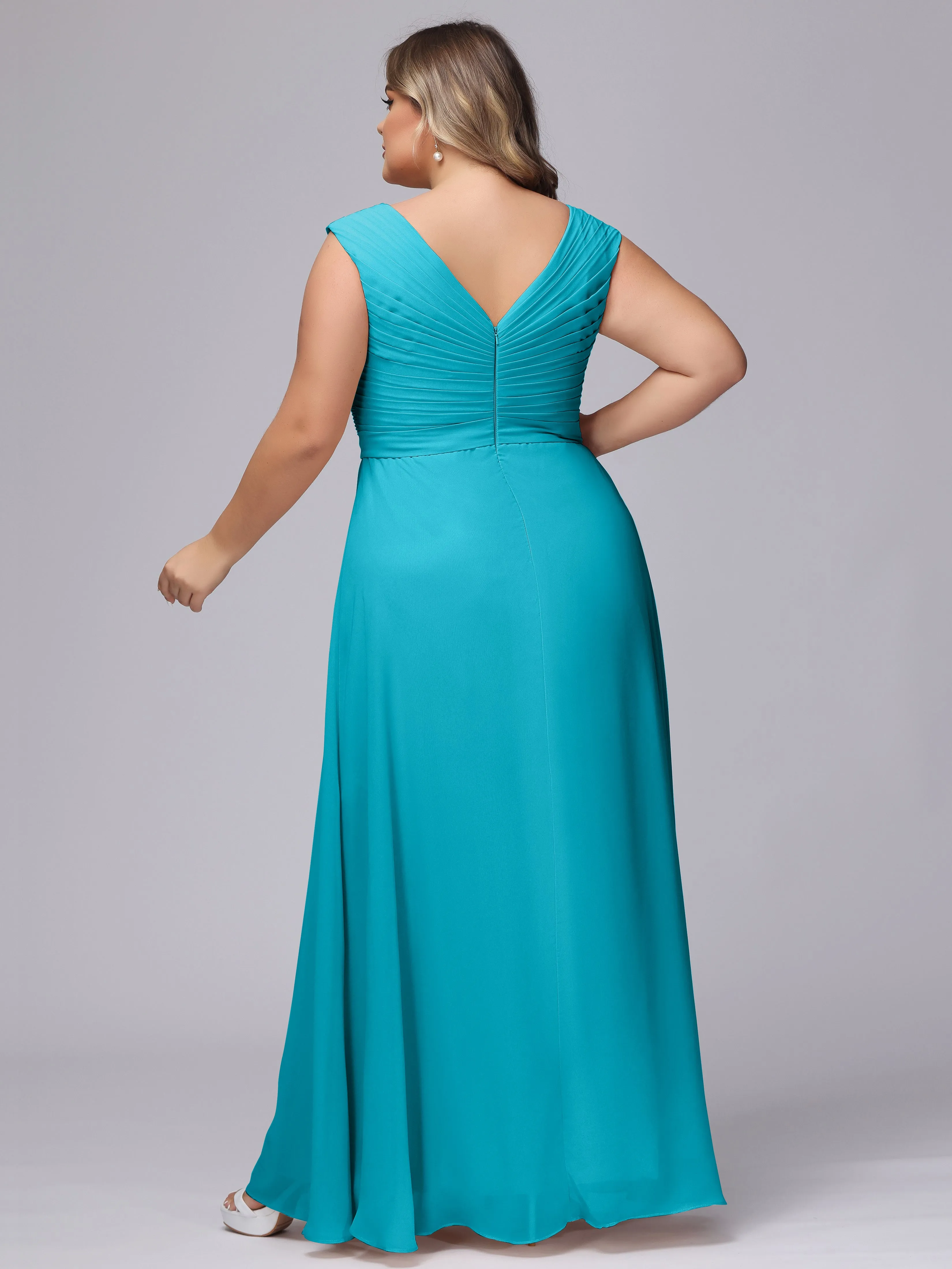 V-Back Plus Size Chiffon Bridesmaid Dress