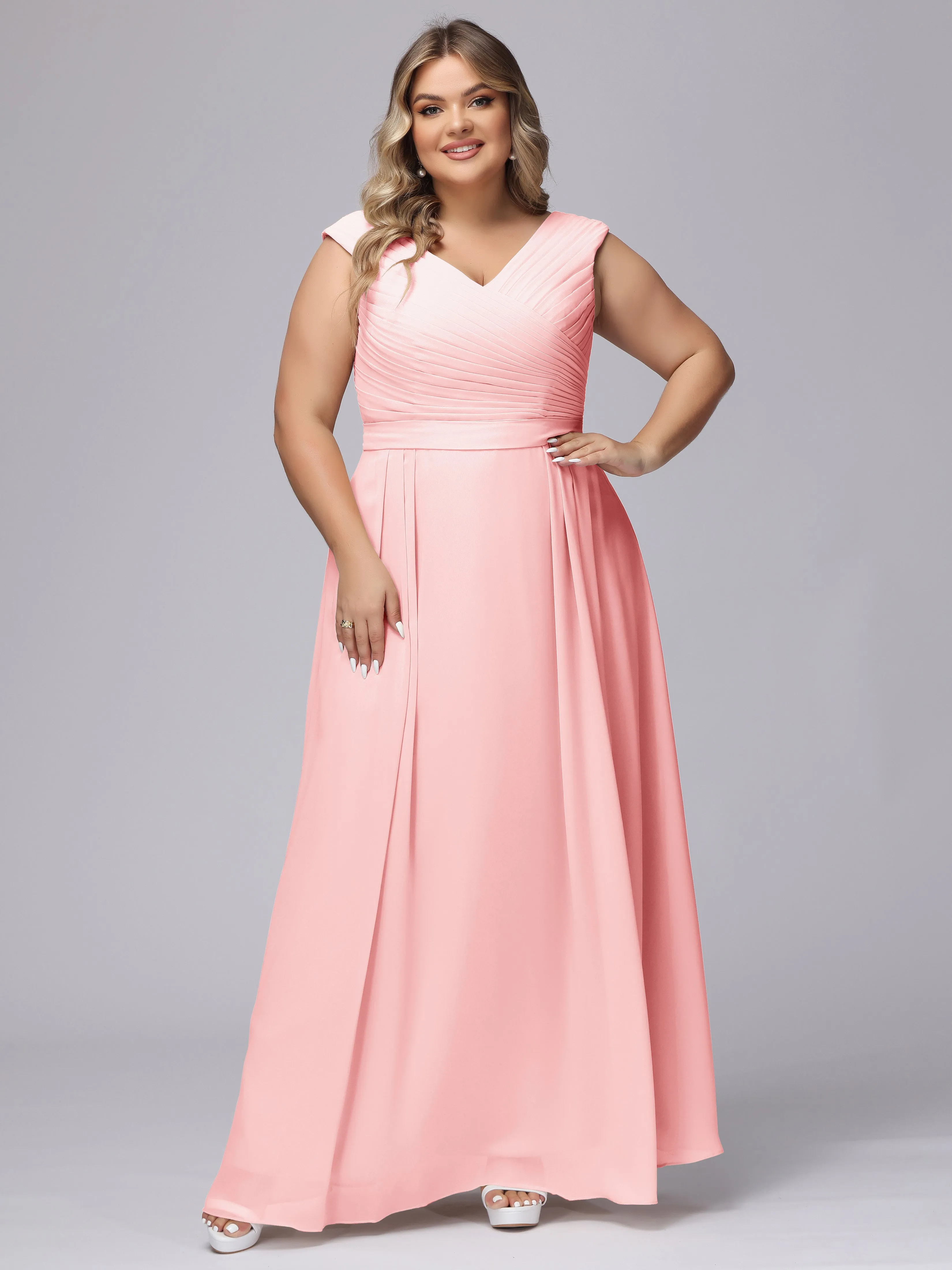 V-Back Plus Size Chiffon Bridesmaid Dress
