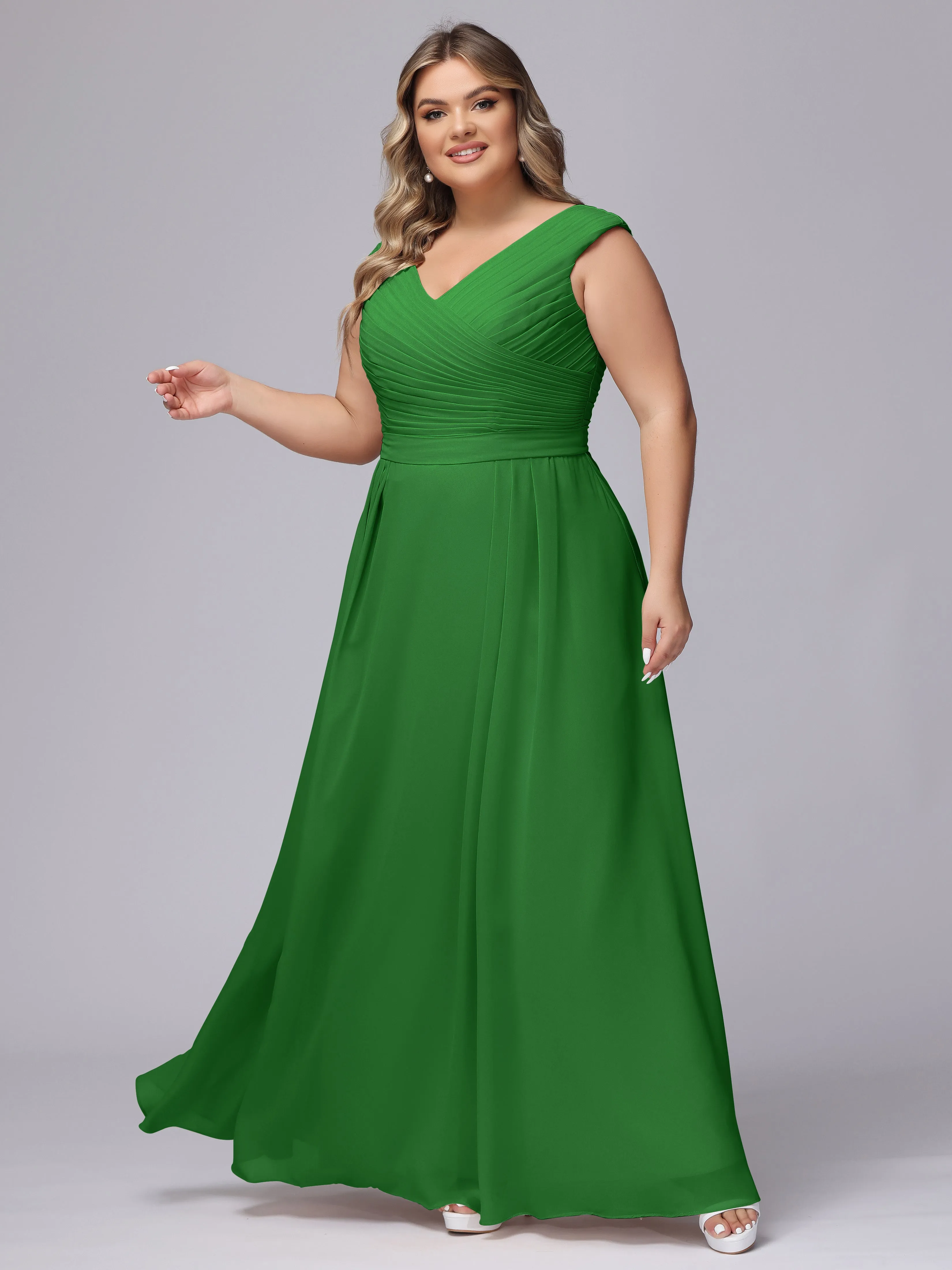 V-Back Plus Size Chiffon Bridesmaid Dress