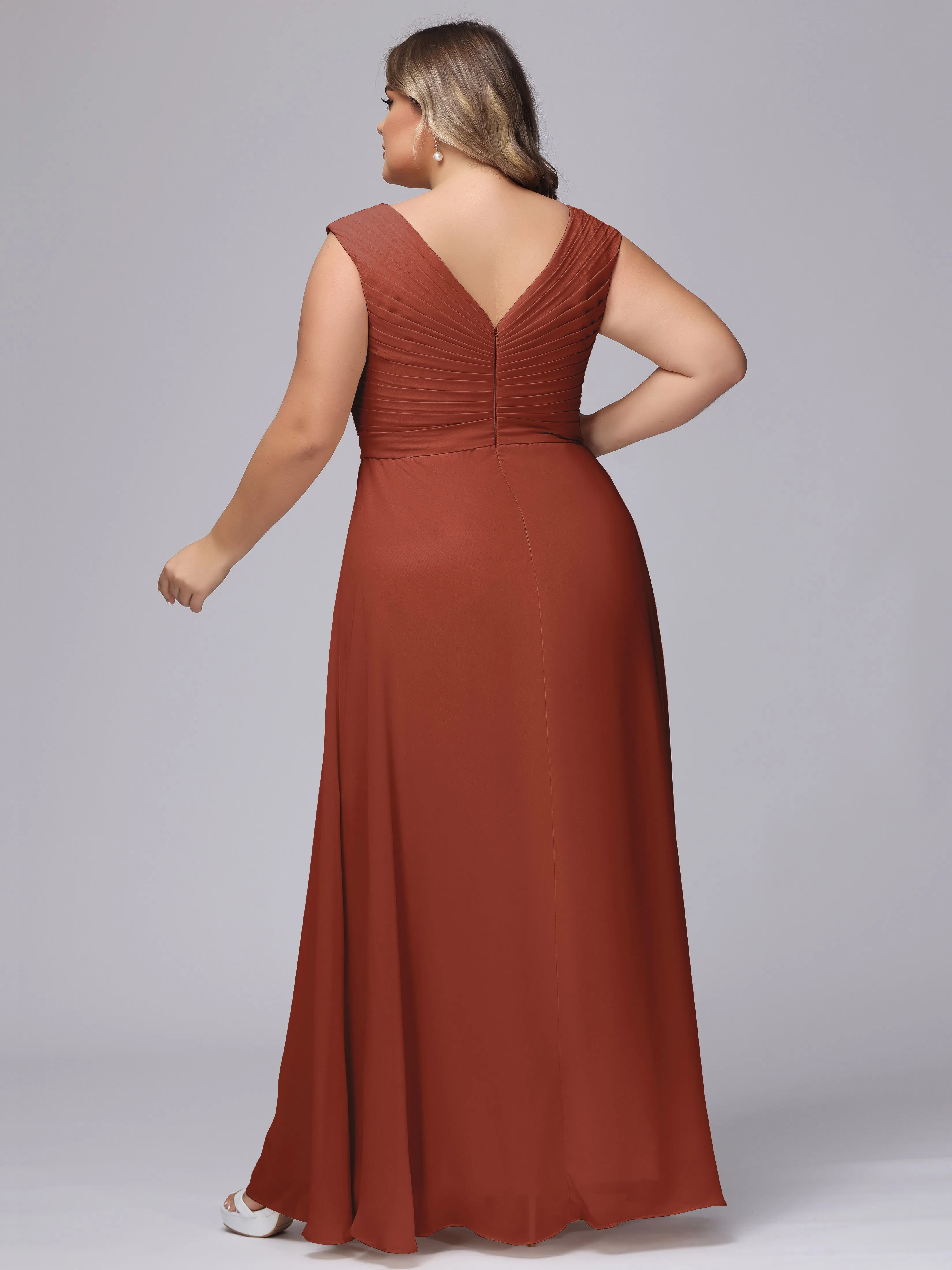 V-Back Plus Size Chiffon Bridesmaid Dress