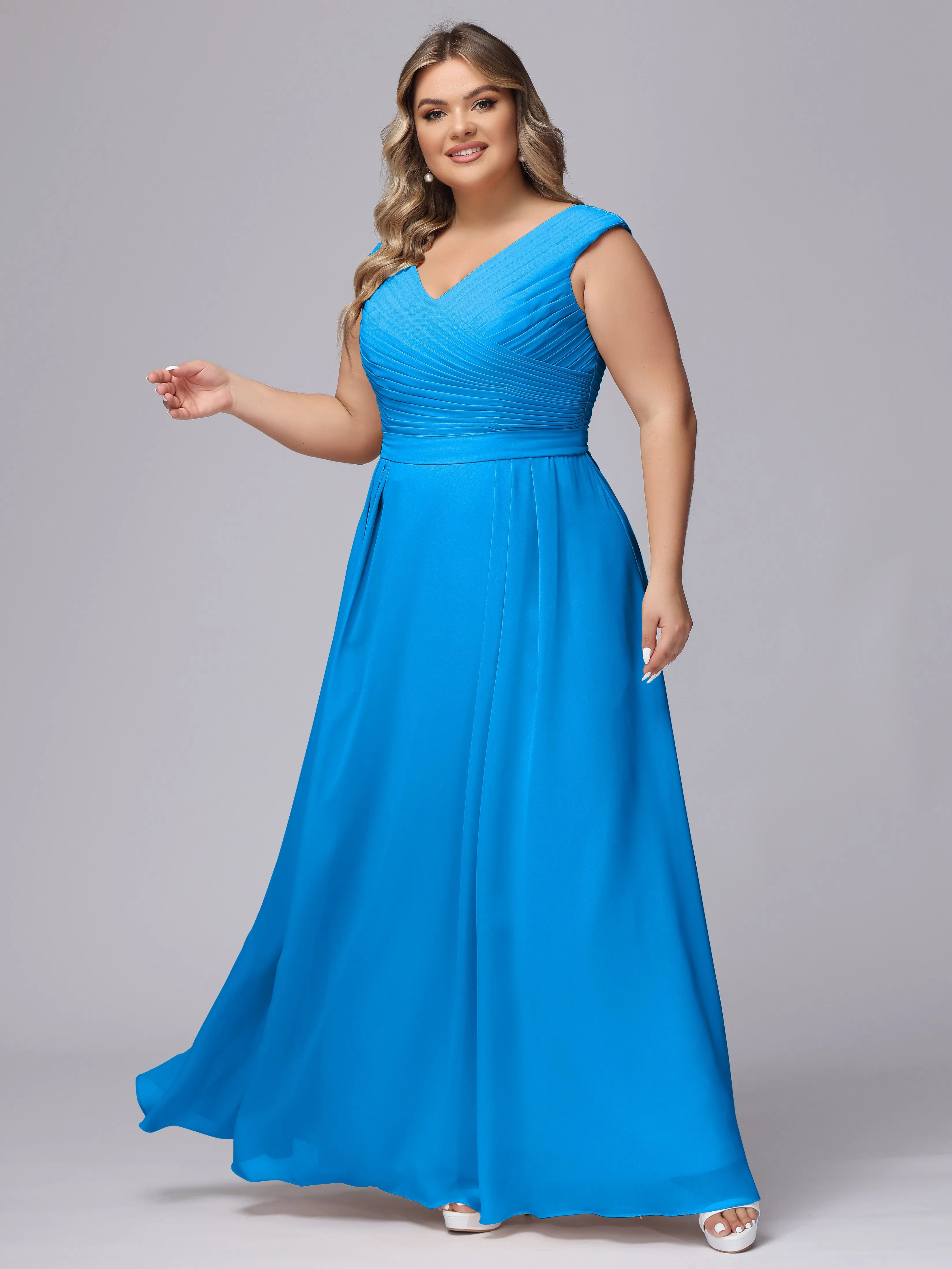 V-Back Plus Size Chiffon Bridesmaid Dress