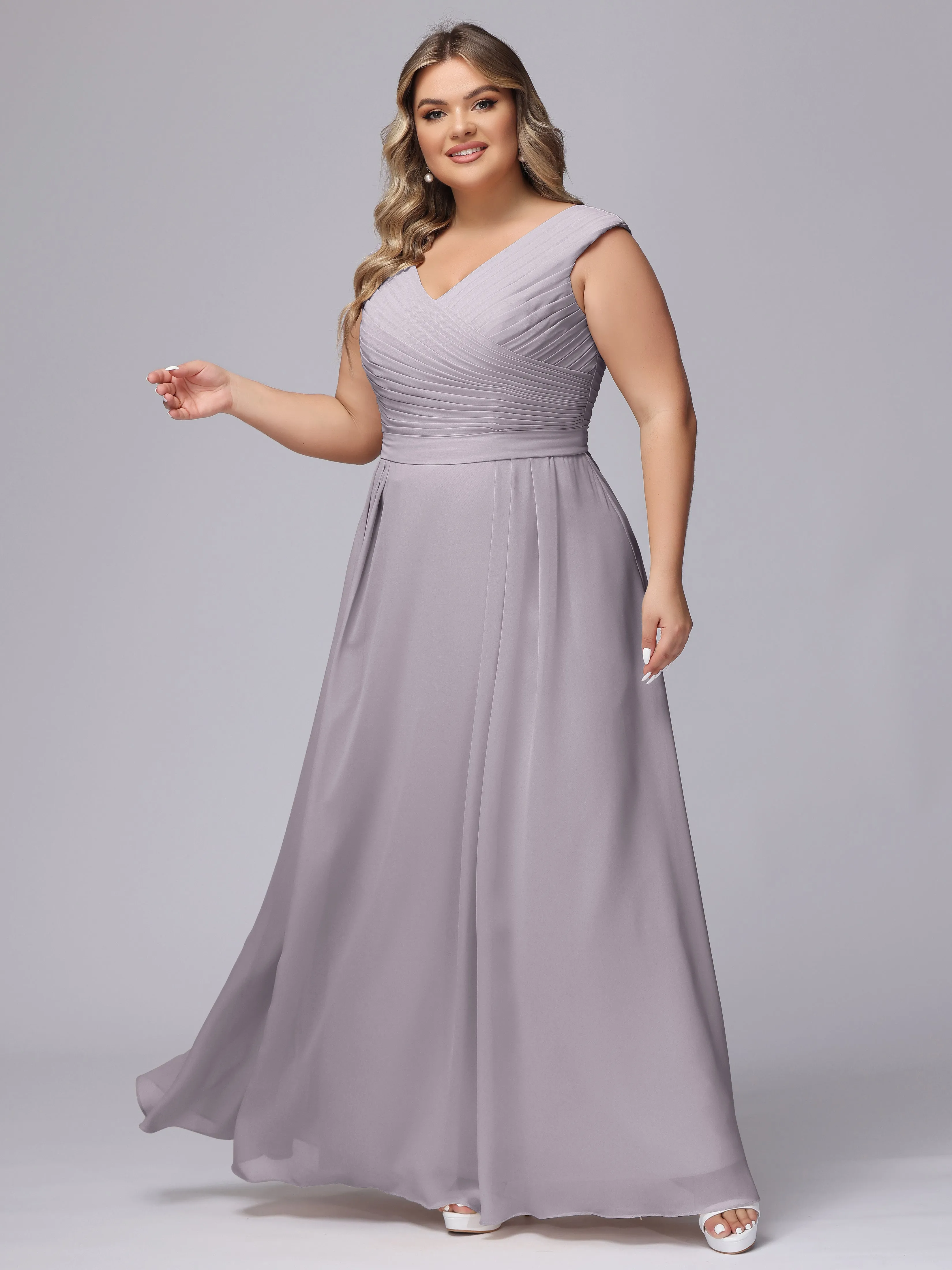 V-Back Plus Size Chiffon Bridesmaid Dress