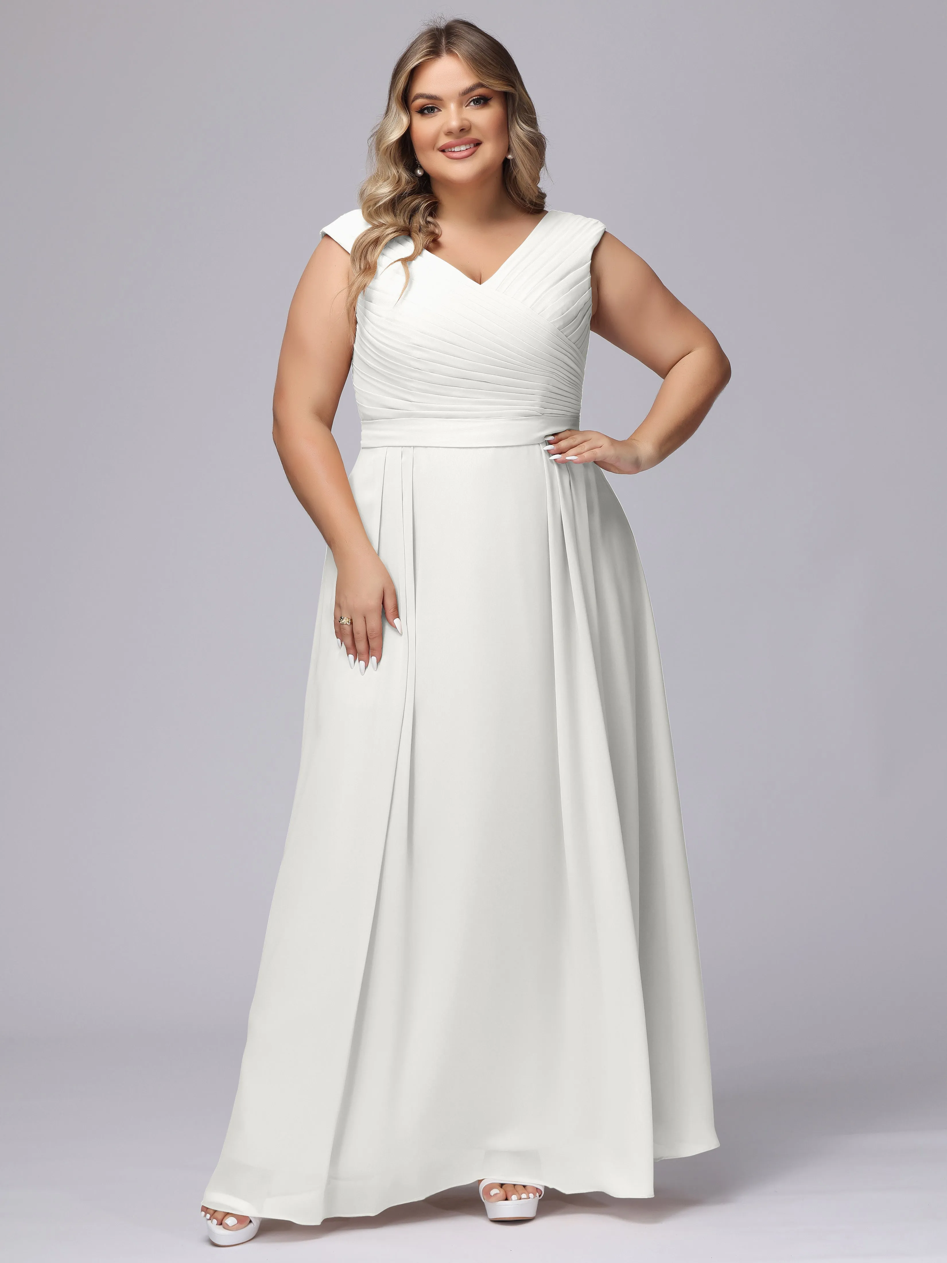 V-Back Plus Size Chiffon Bridesmaid Dress