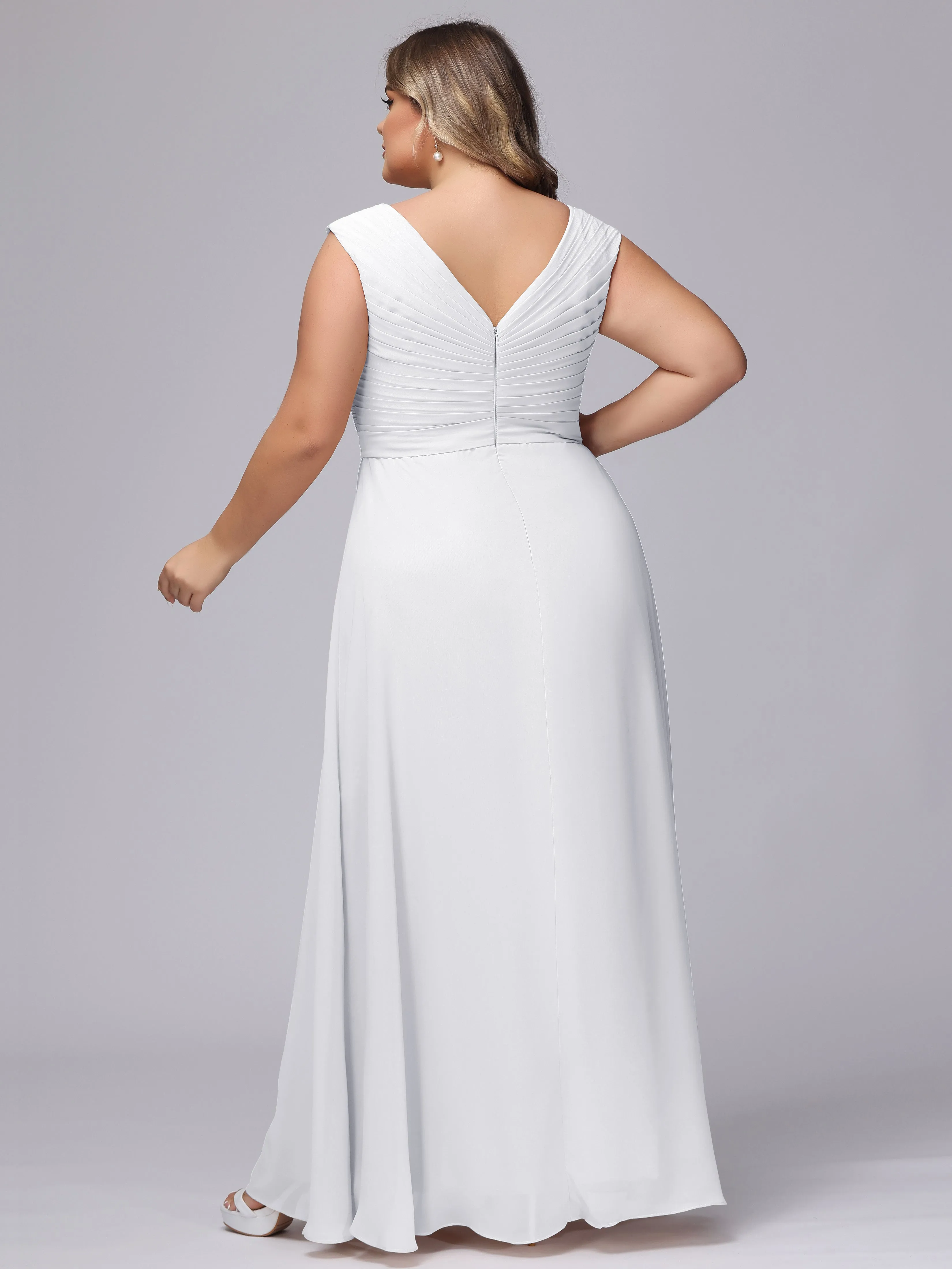 V-Back Plus Size Chiffon Bridesmaid Dress