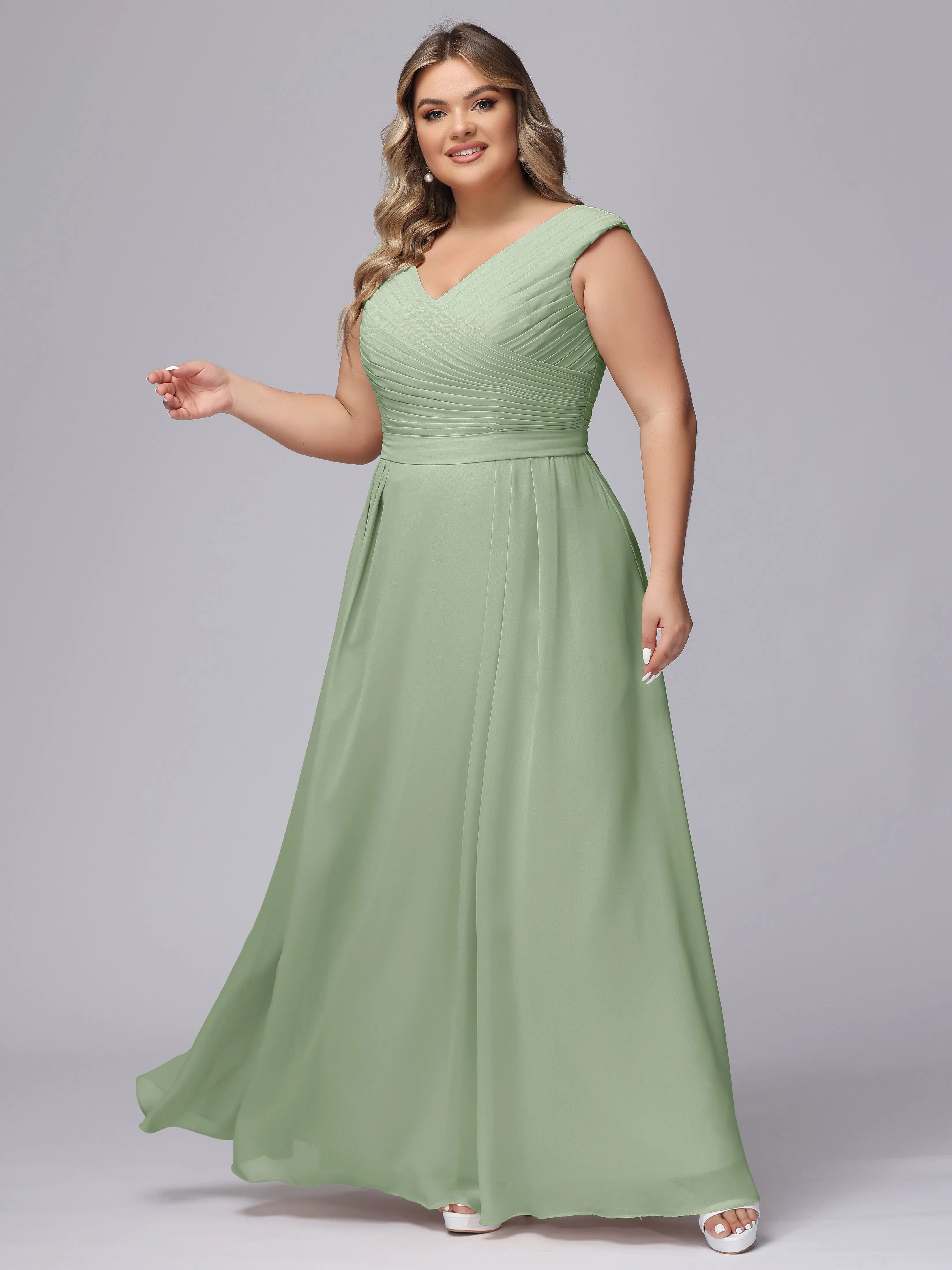 V-Back Plus Size Chiffon Bridesmaid Dress