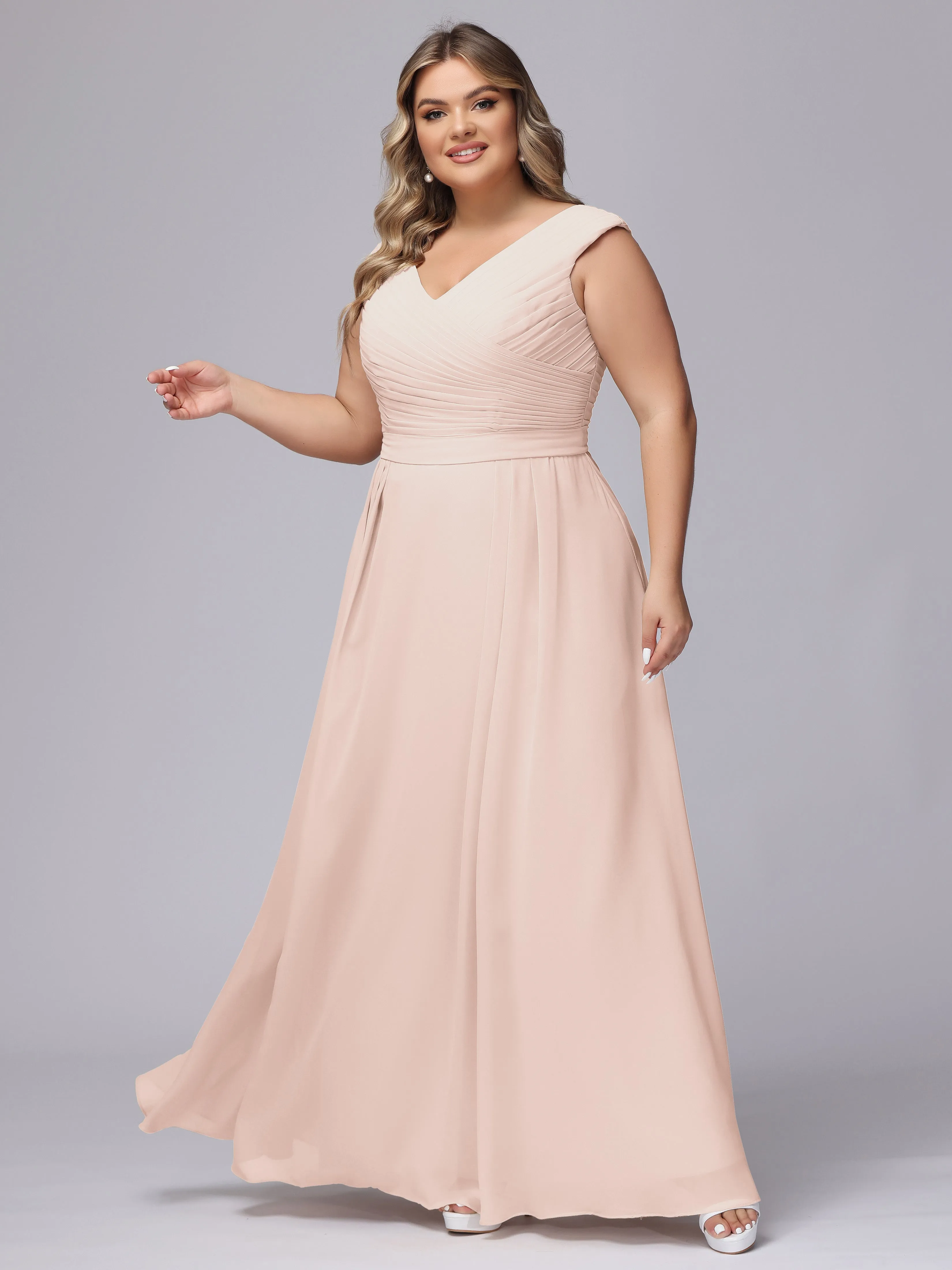 V-Back Plus Size Chiffon Bridesmaid Dress