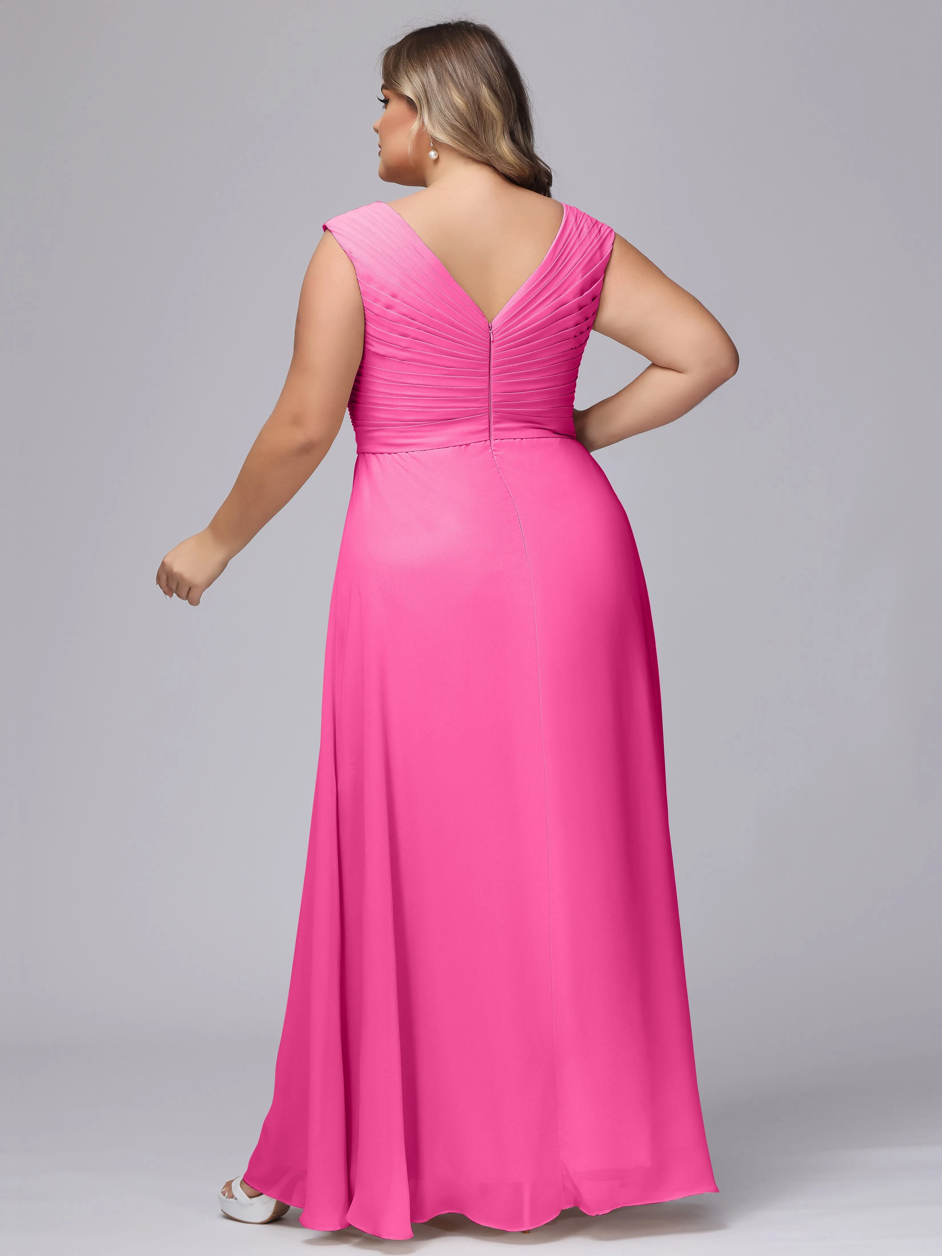 V-Back Plus Size Chiffon Bridesmaid Dress