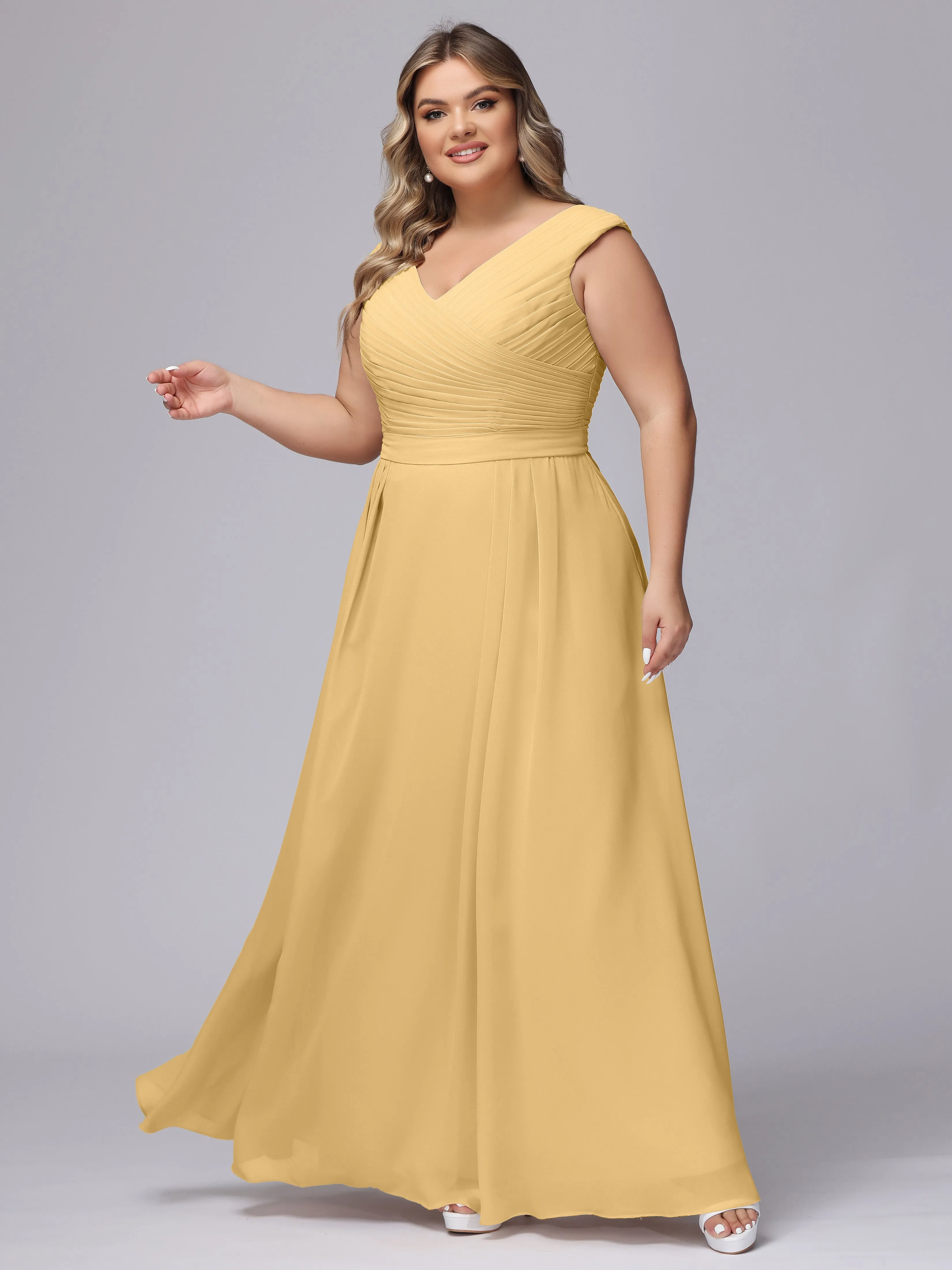 V-Back Plus Size Chiffon Bridesmaid Dress