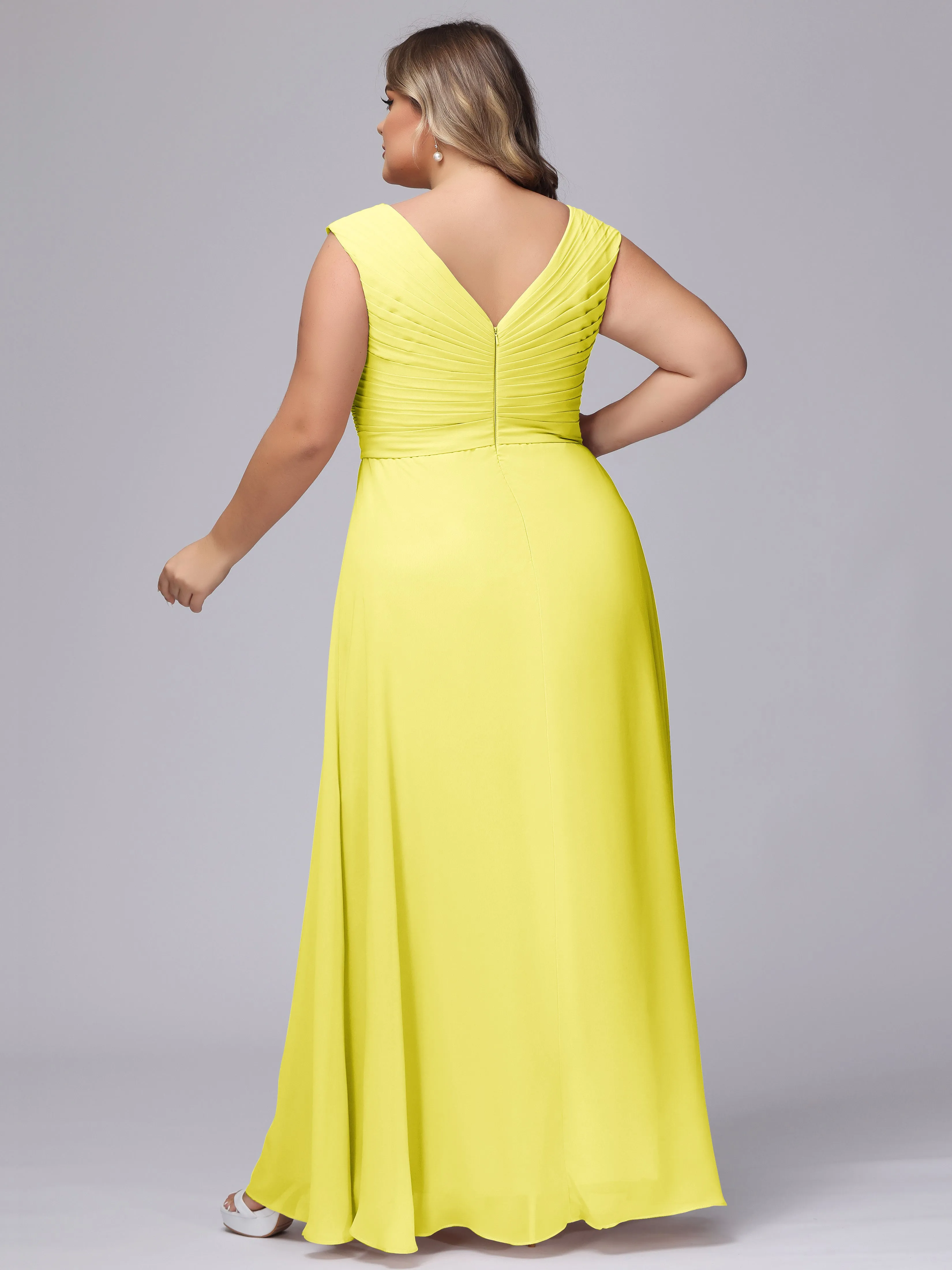 V-Back Plus Size Chiffon Bridesmaid Dress