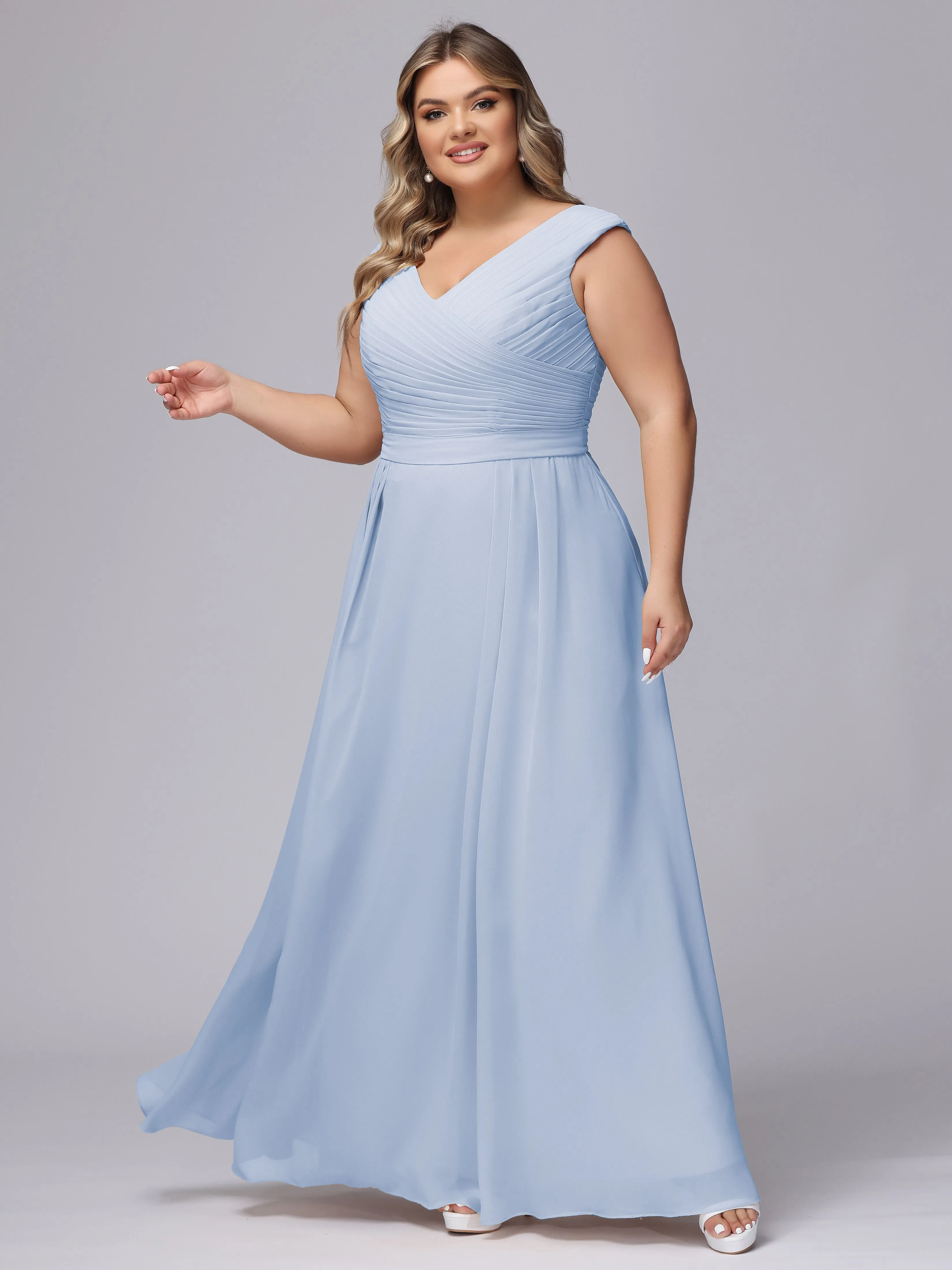 V-Back Plus Size Chiffon Bridesmaid Dress