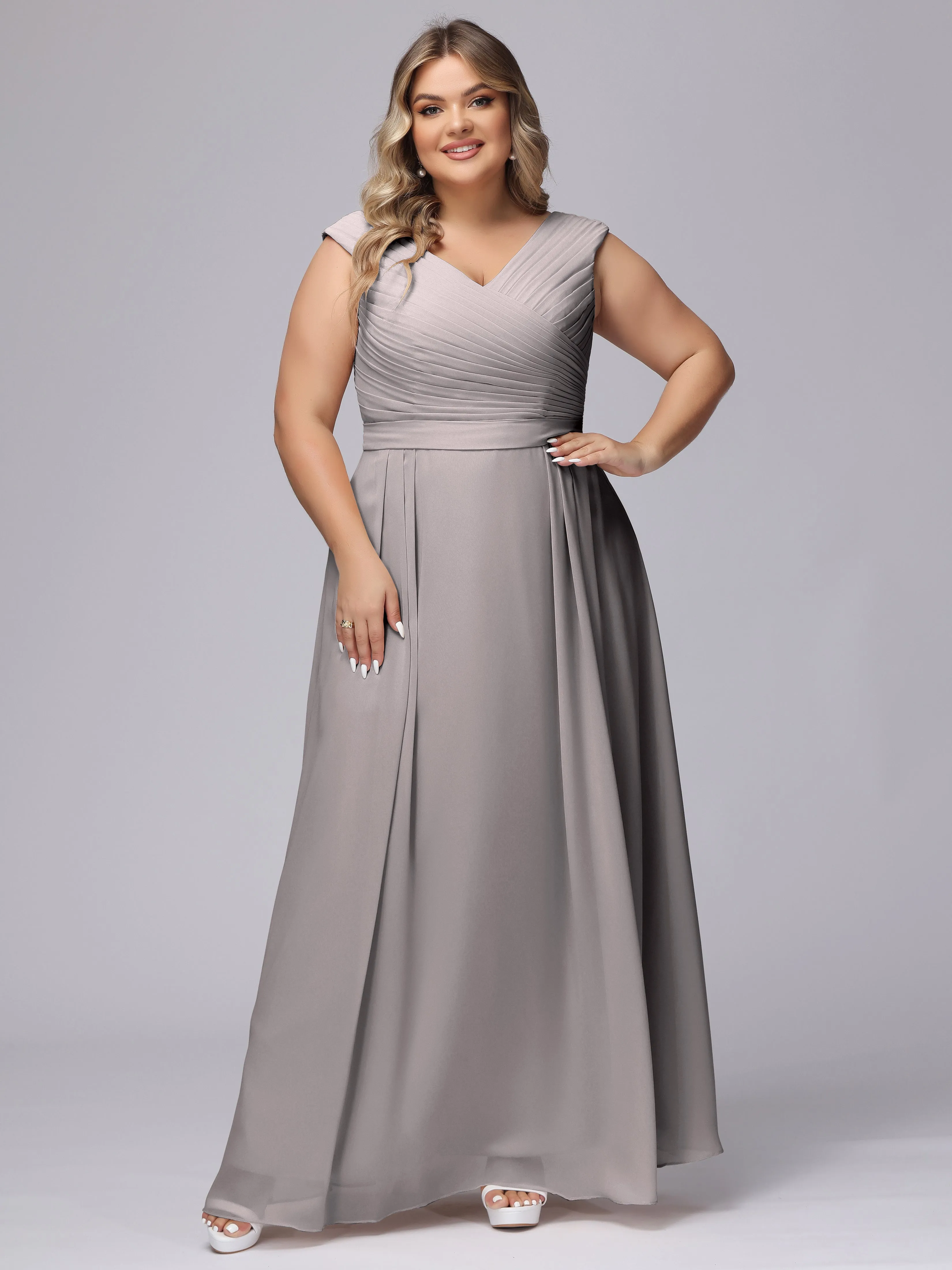 V-Back Plus Size Chiffon Bridesmaid Dress