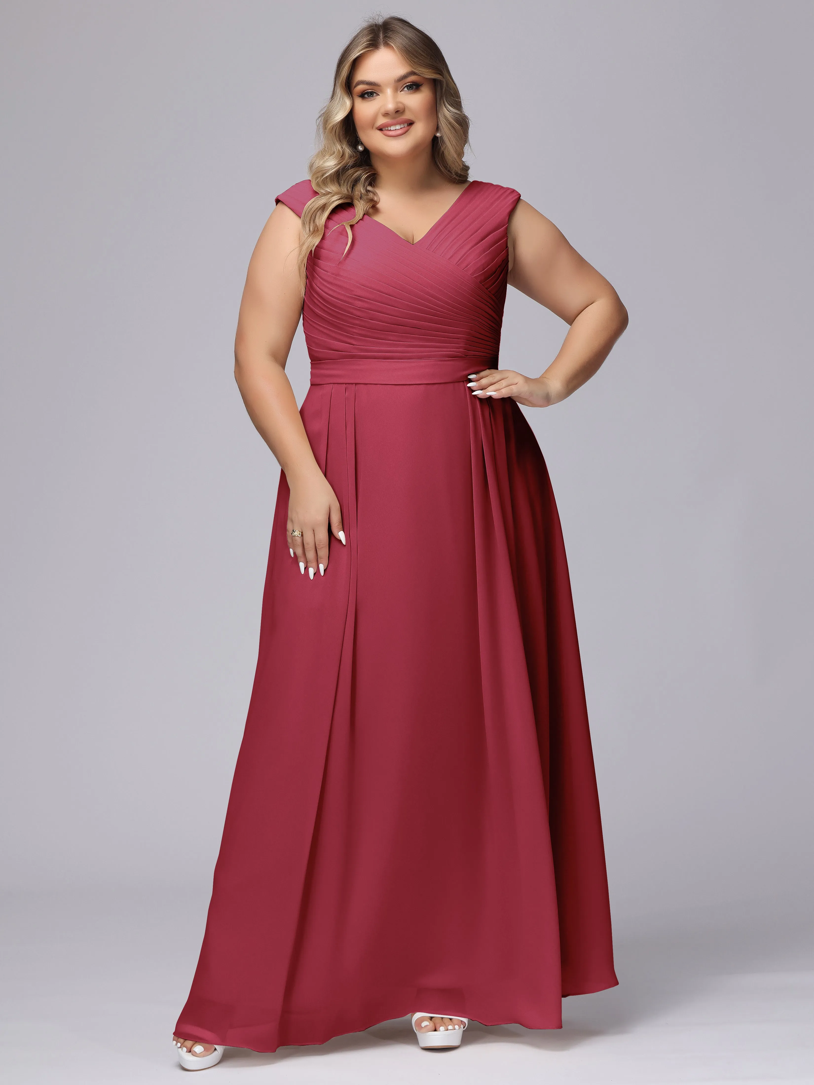 V-Back Plus Size Chiffon Bridesmaid Dress