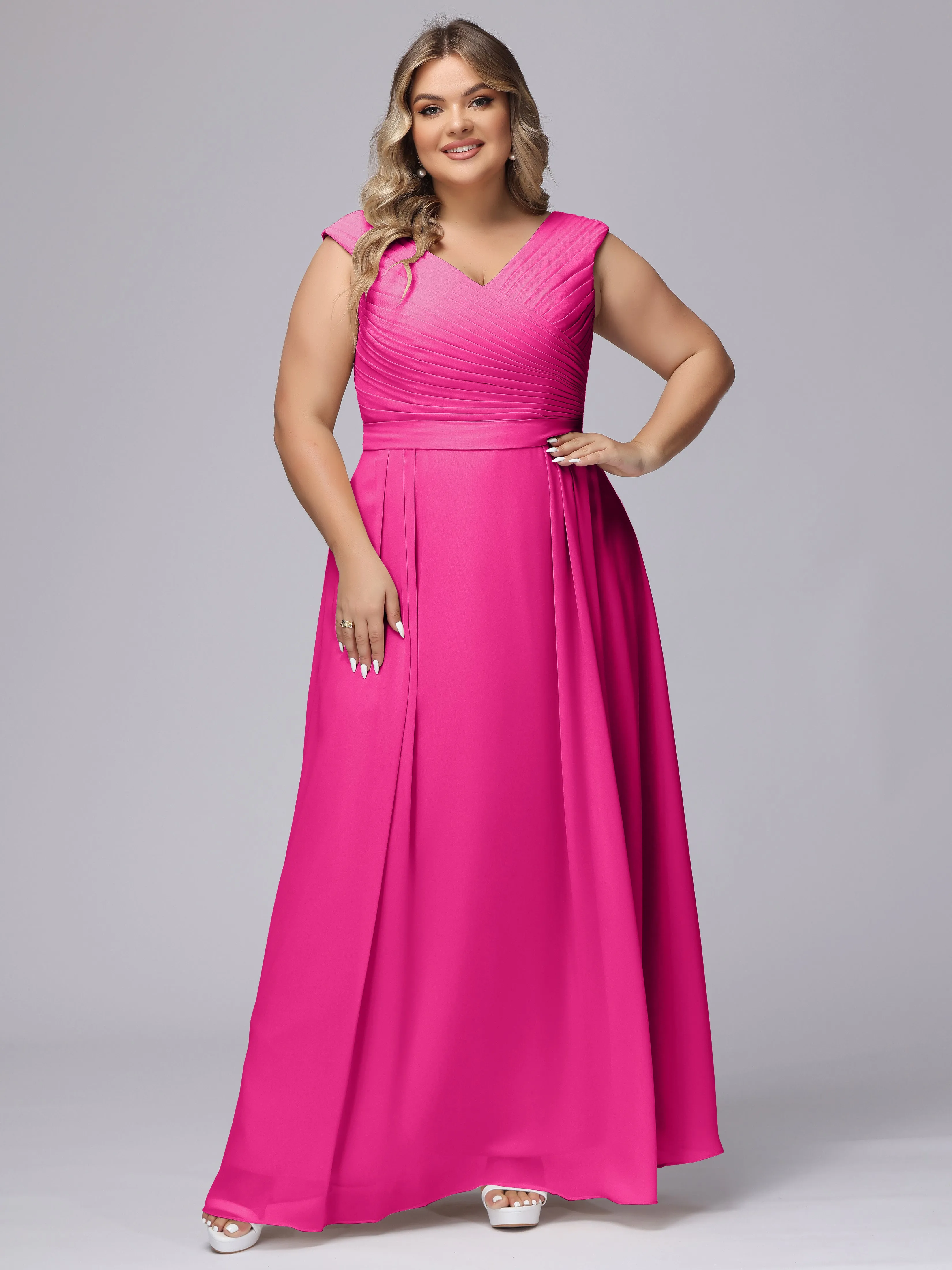 V-Back Plus Size Chiffon Bridesmaid Dress