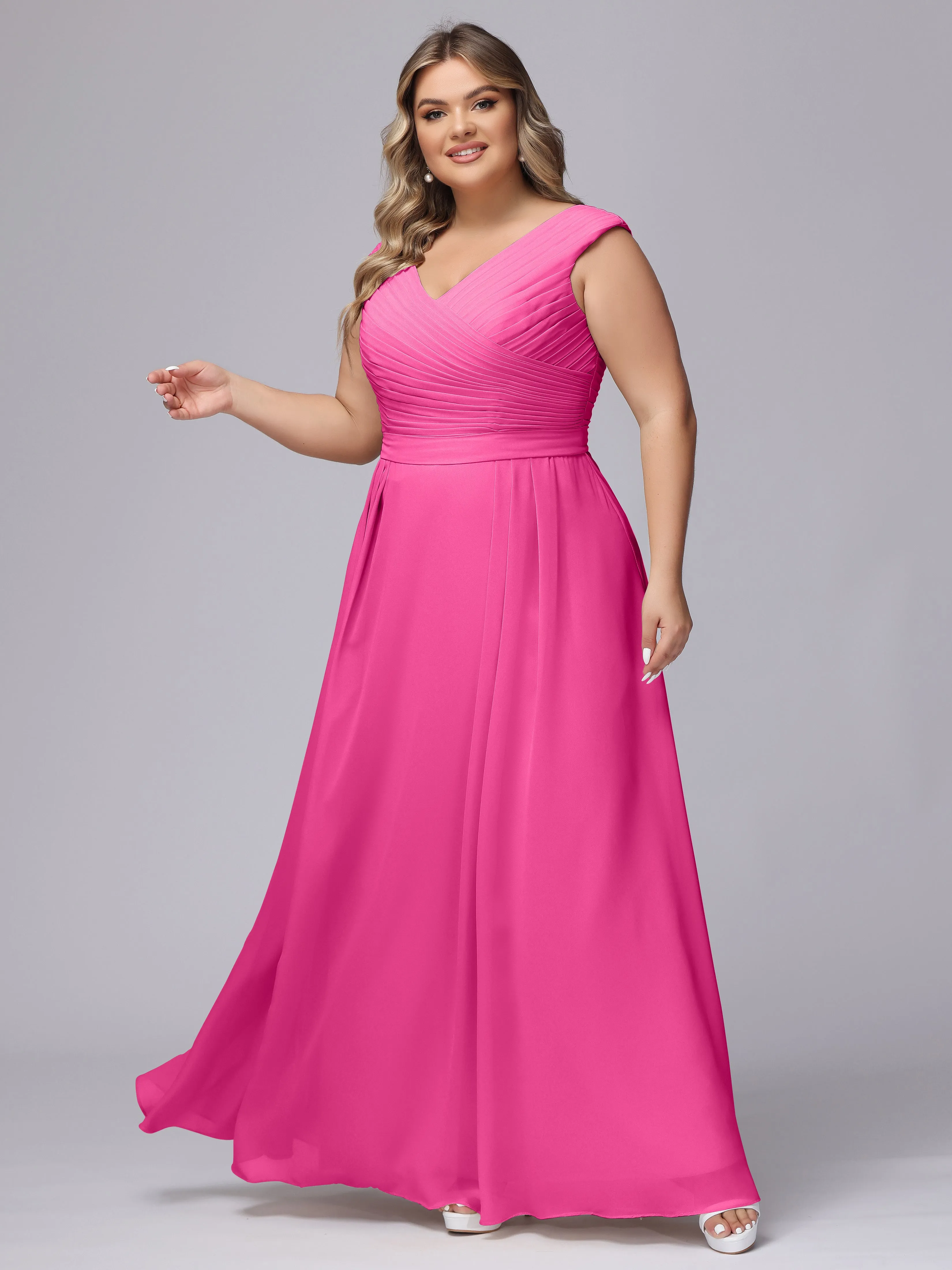 V-Back Plus Size Chiffon Bridesmaid Dress