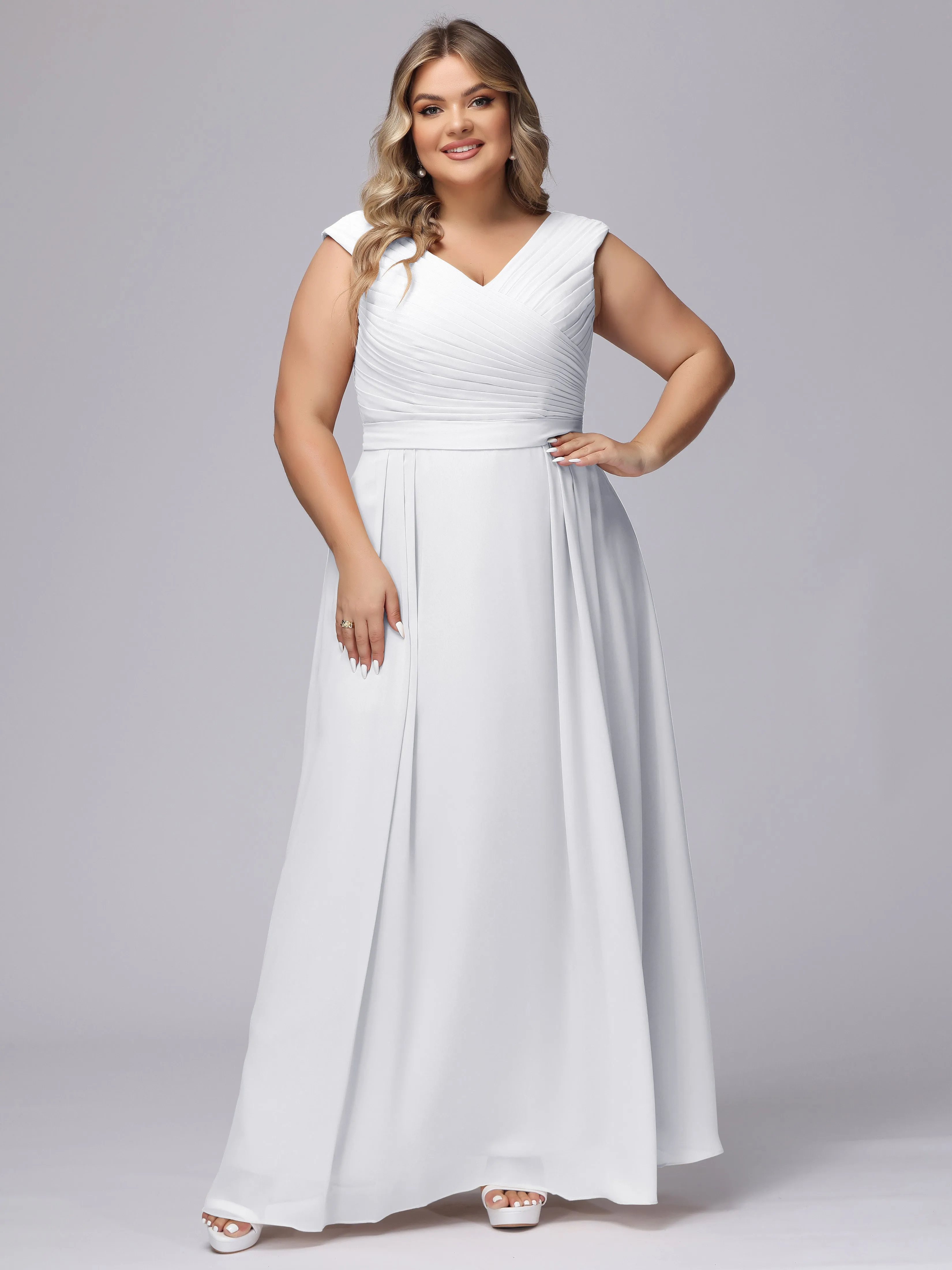V-Back Plus Size Chiffon Bridesmaid Dress