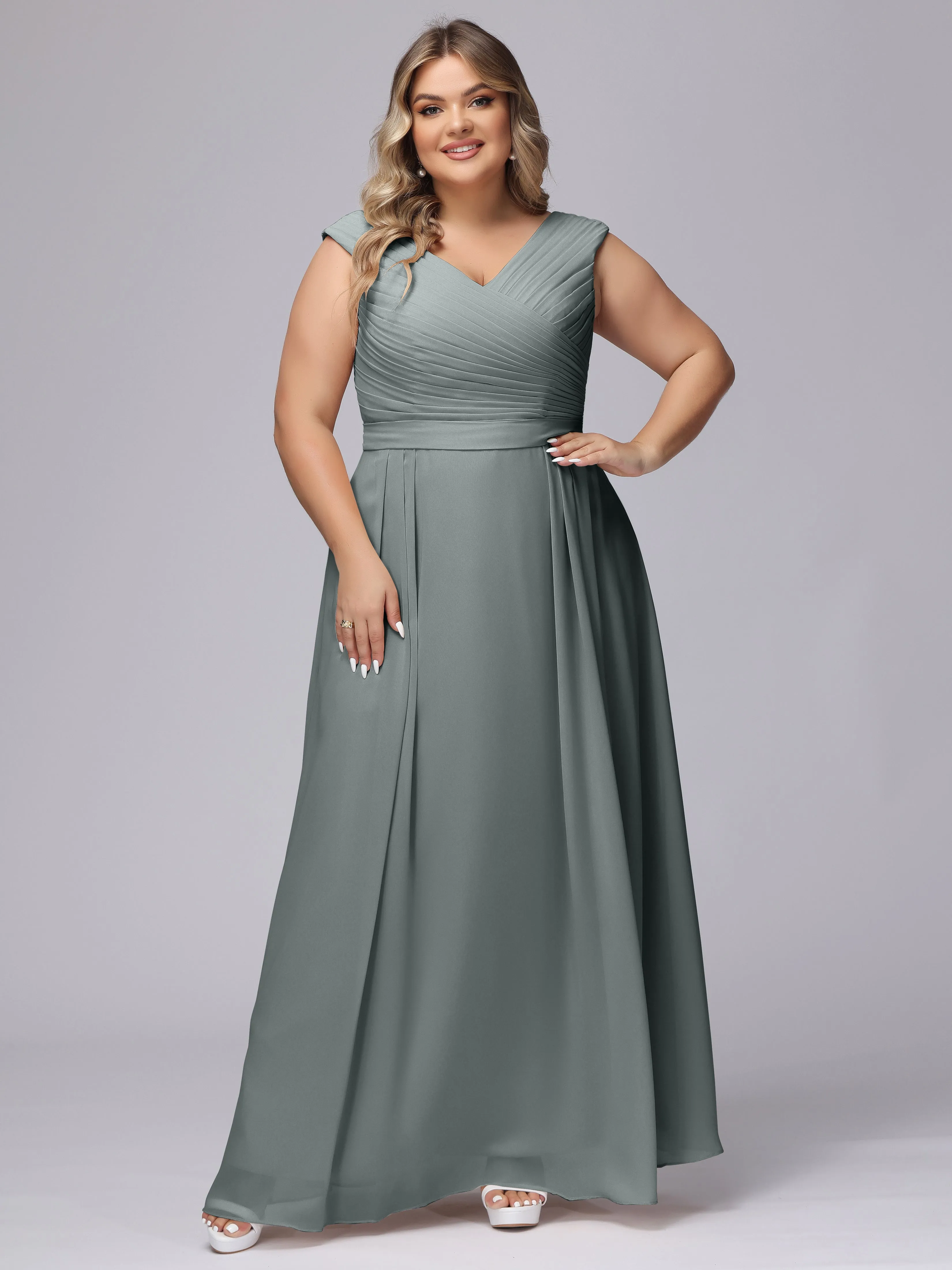 V-Back Plus Size Chiffon Bridesmaid Dress