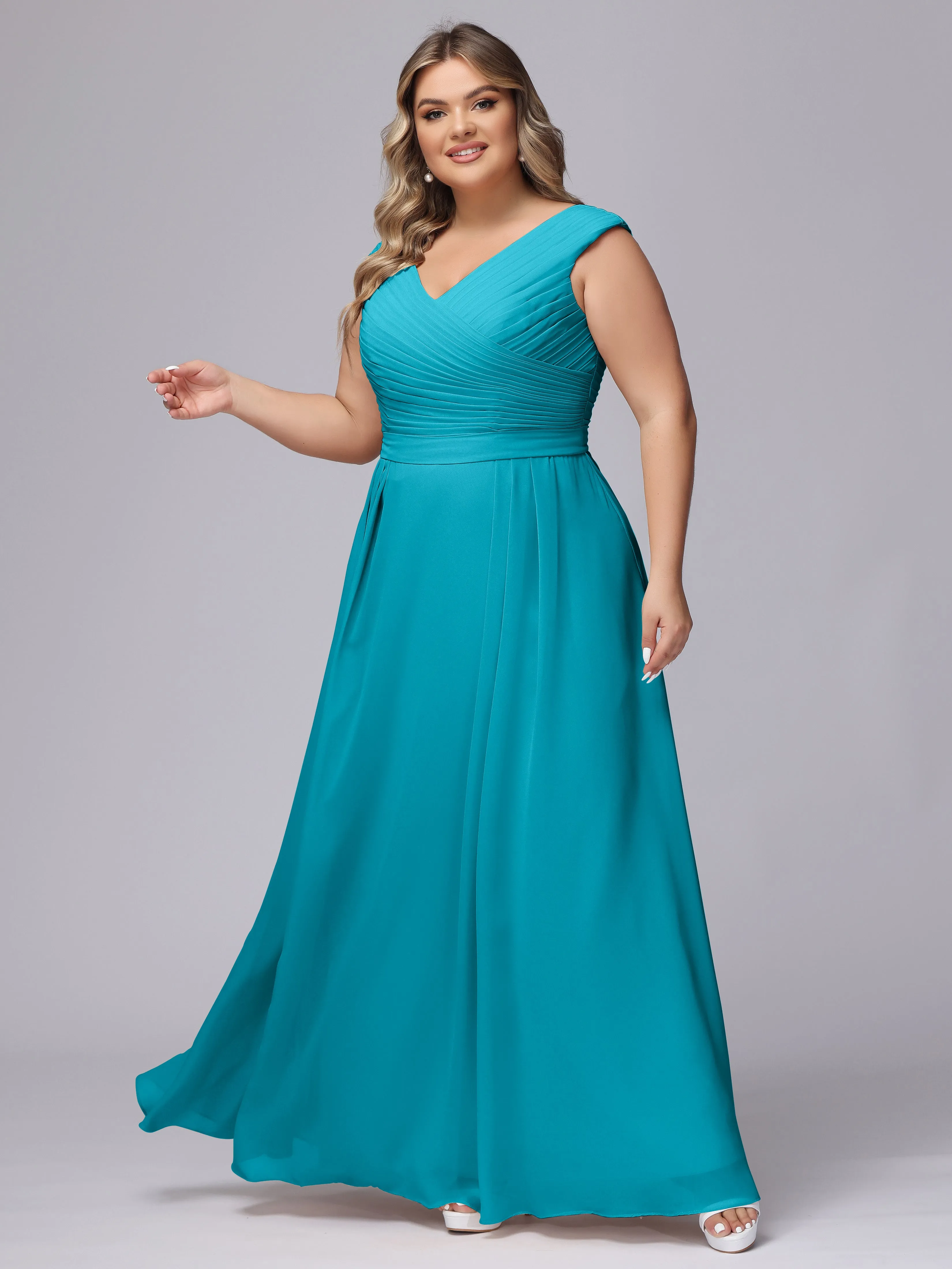 V-Back Plus Size Chiffon Bridesmaid Dress