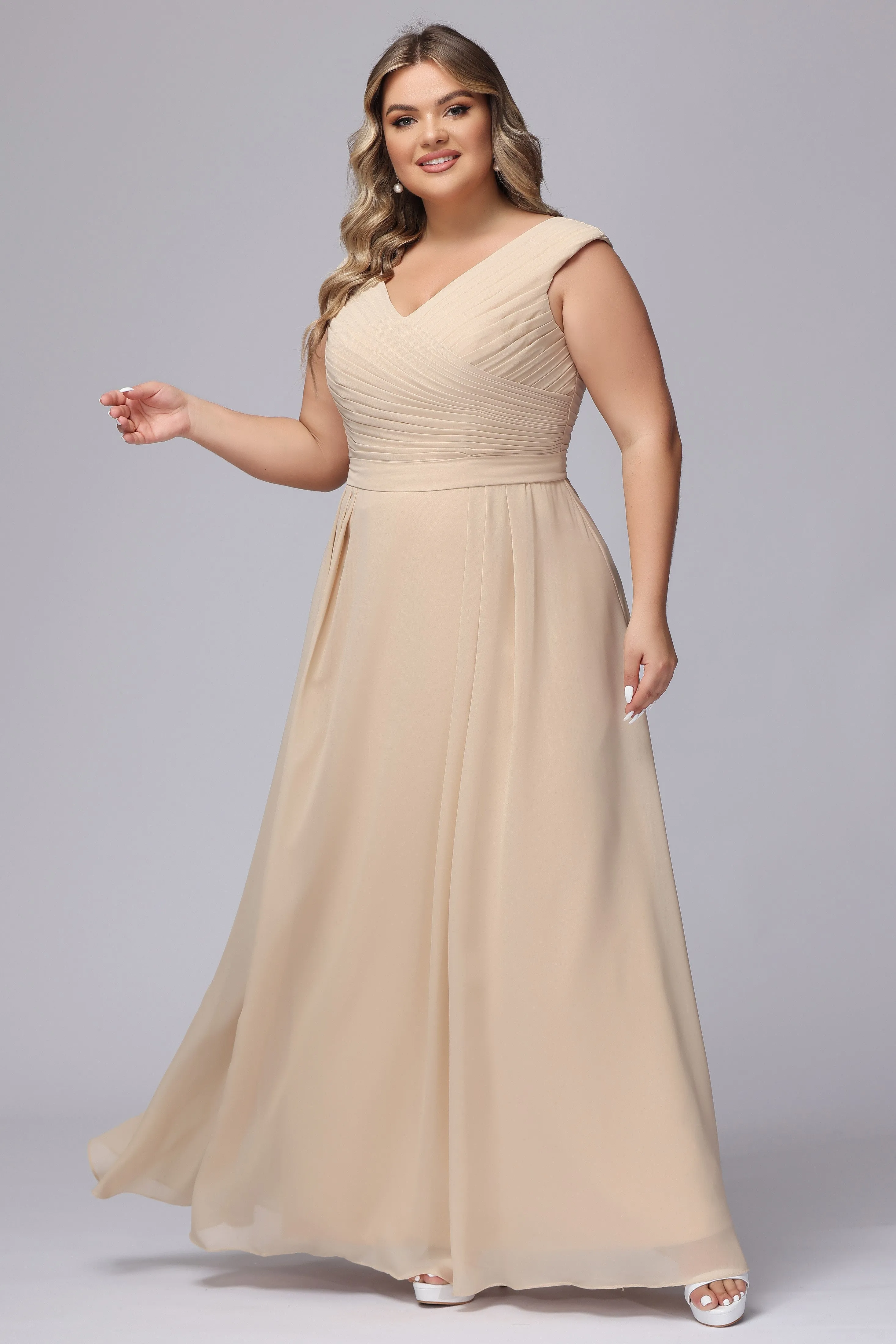 V-Back Plus Size Chiffon Bridesmaid Dress
