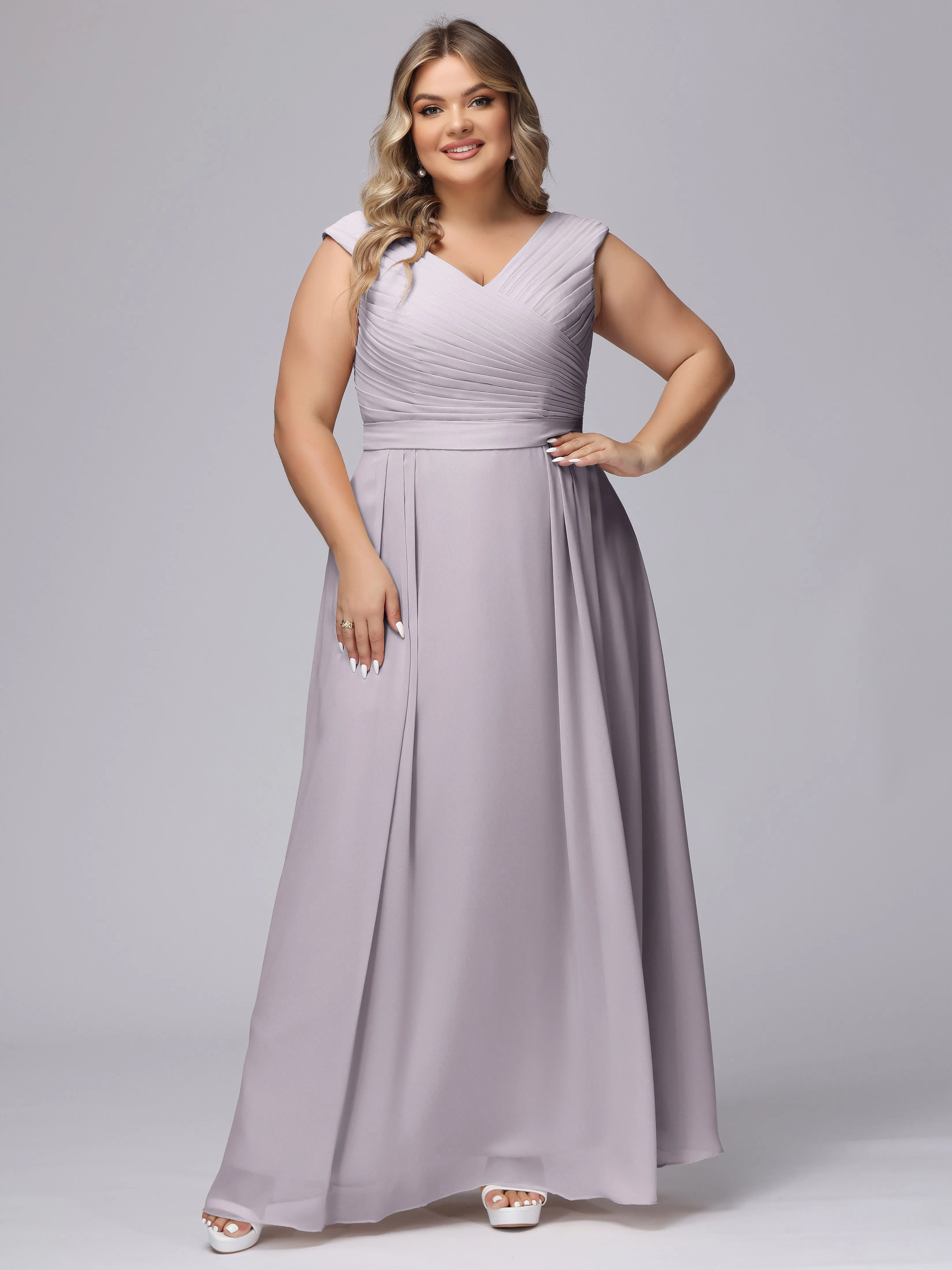 V-Back Plus Size Chiffon Bridesmaid Dress