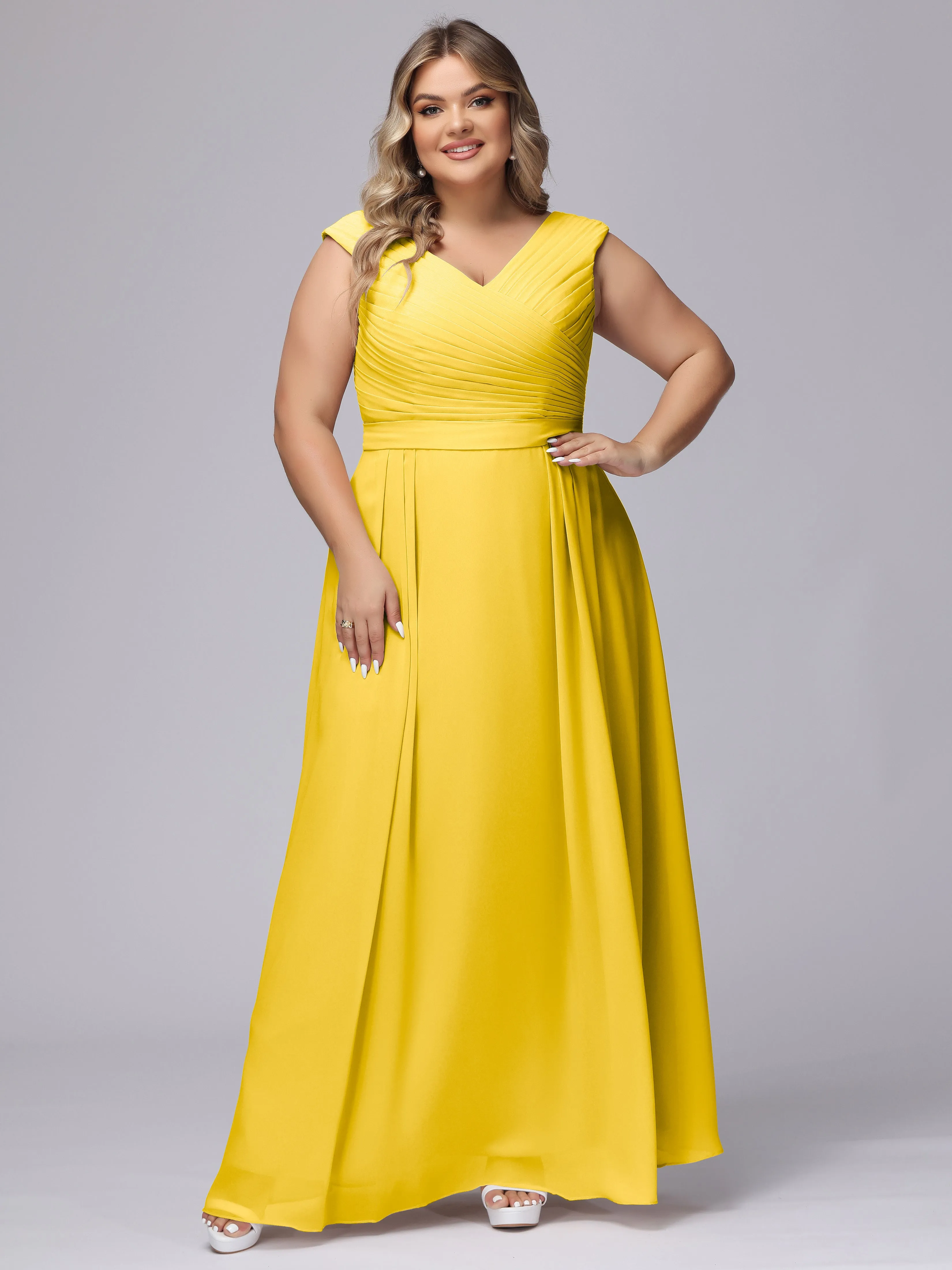 V-Back Plus Size Chiffon Bridesmaid Dress