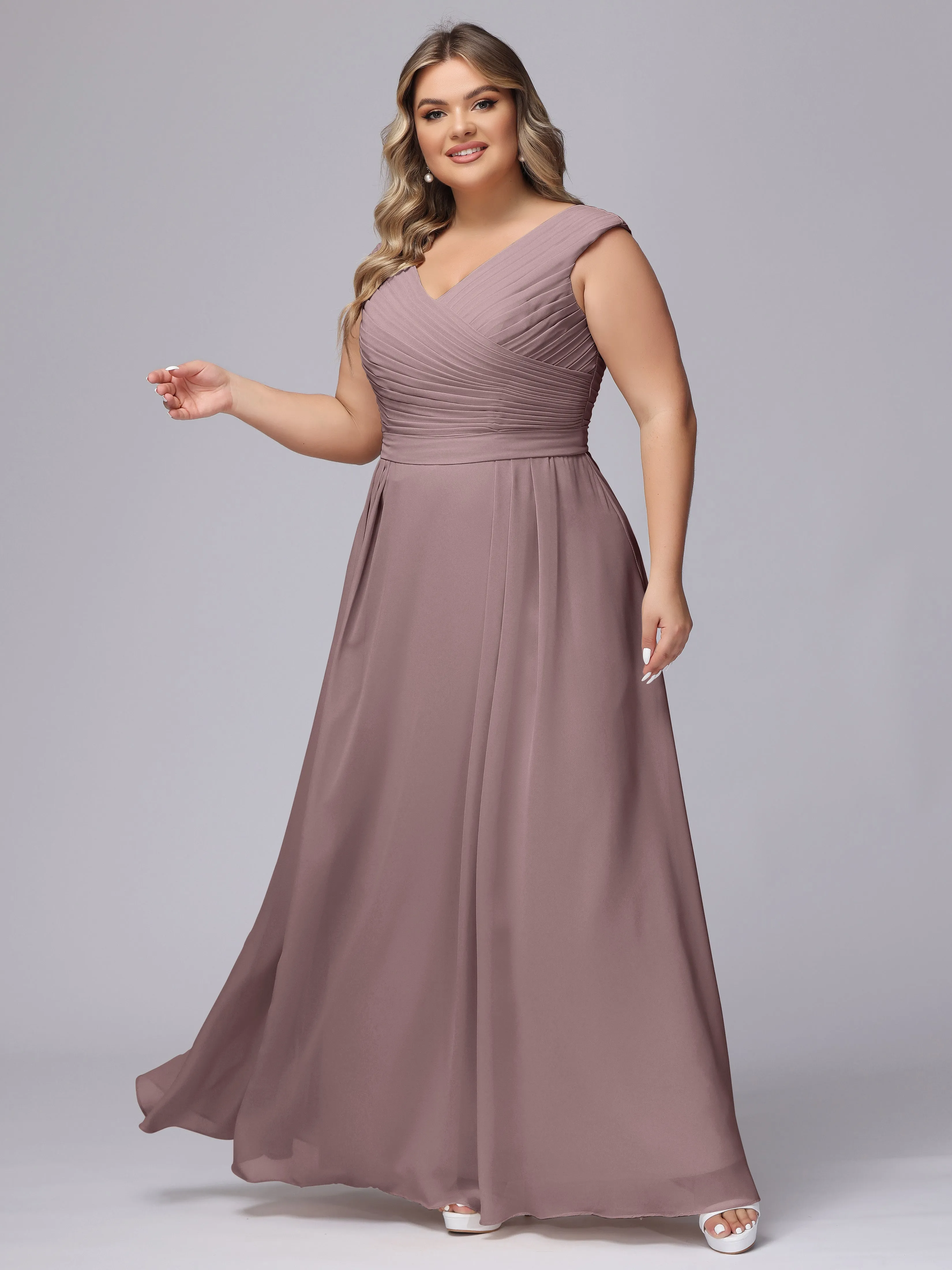 V-Back Plus Size Chiffon Bridesmaid Dress