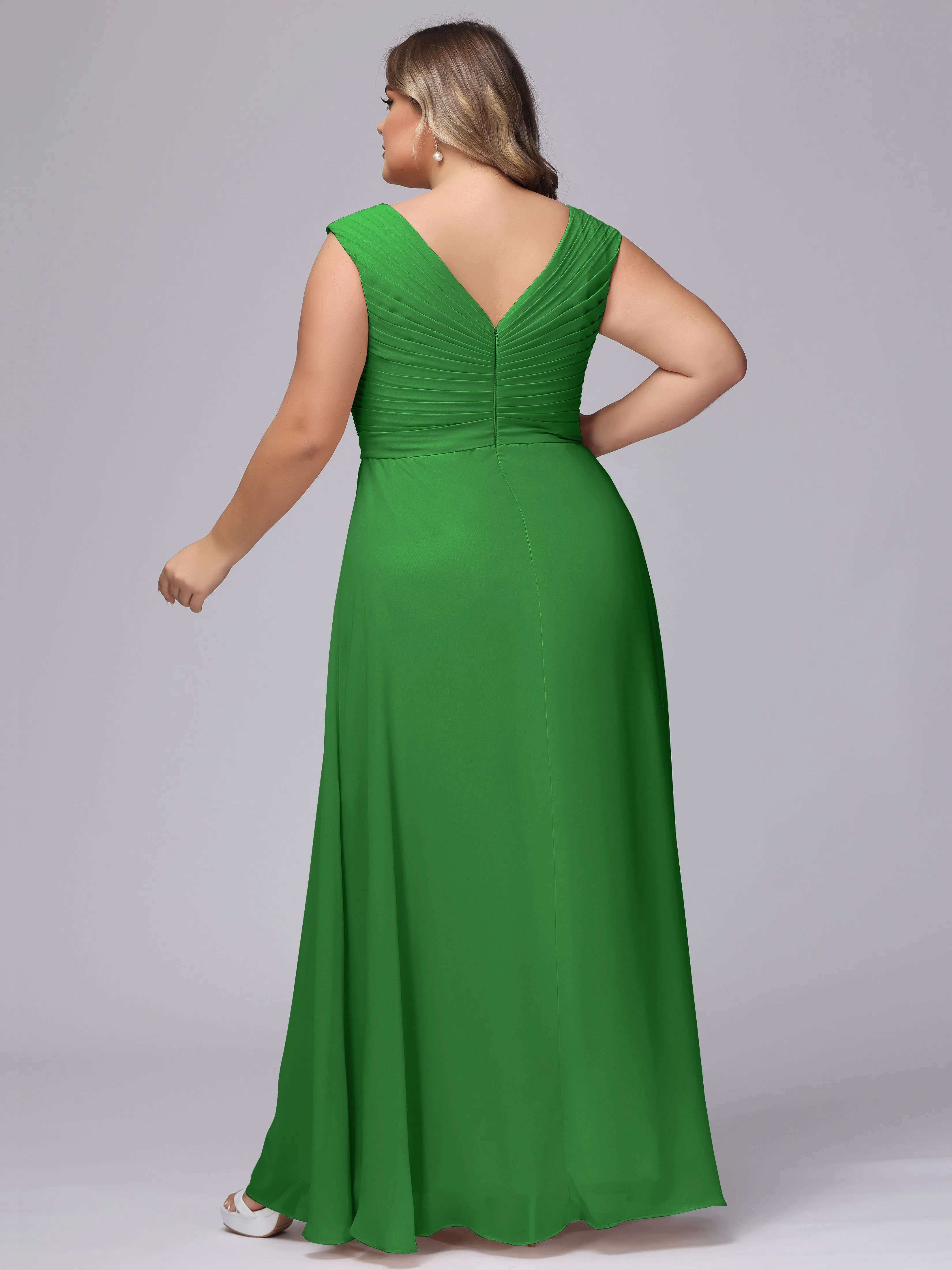 V-Back Plus Size Chiffon Bridesmaid Dress