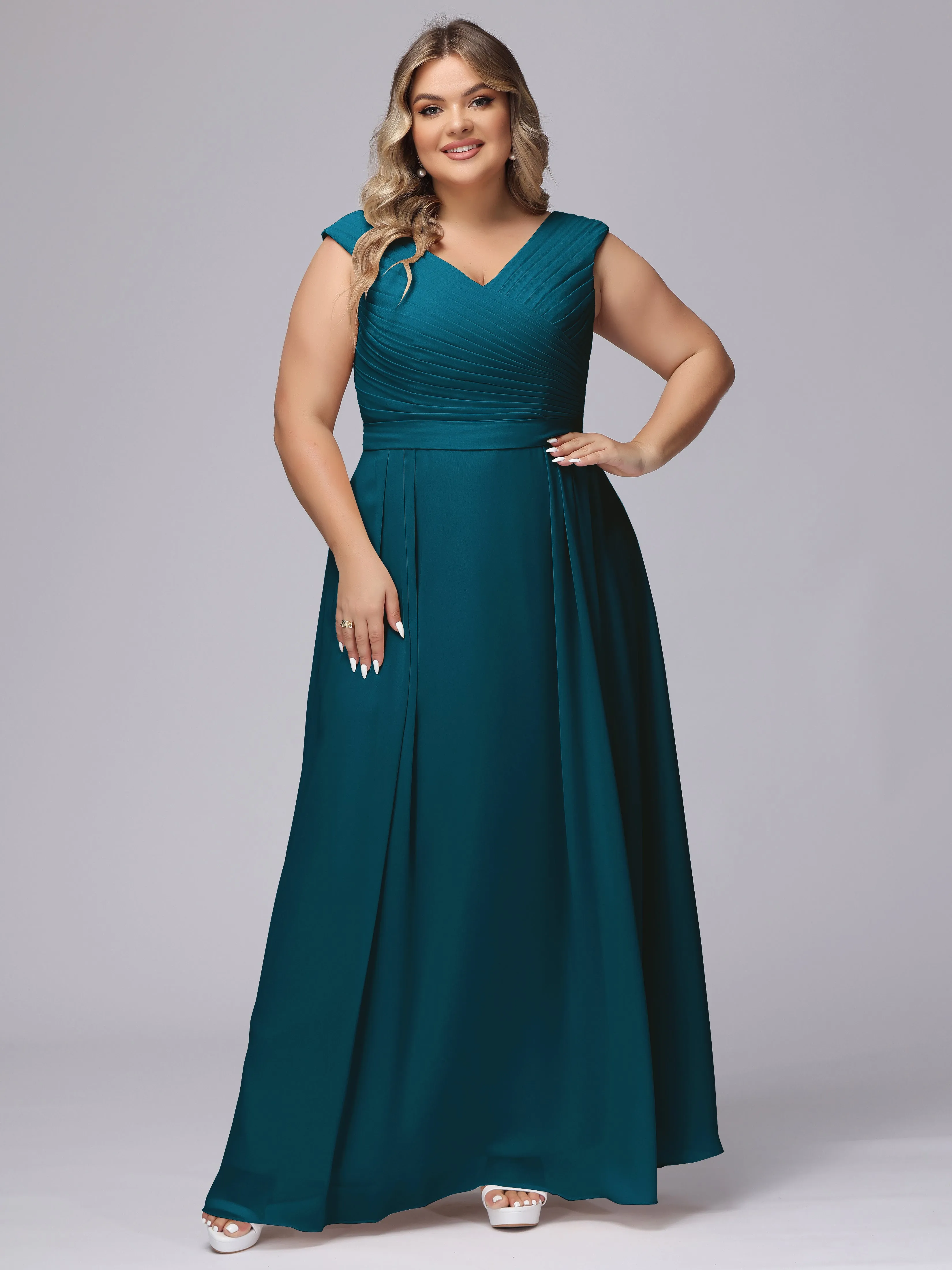V-Back Plus Size Chiffon Bridesmaid Dress