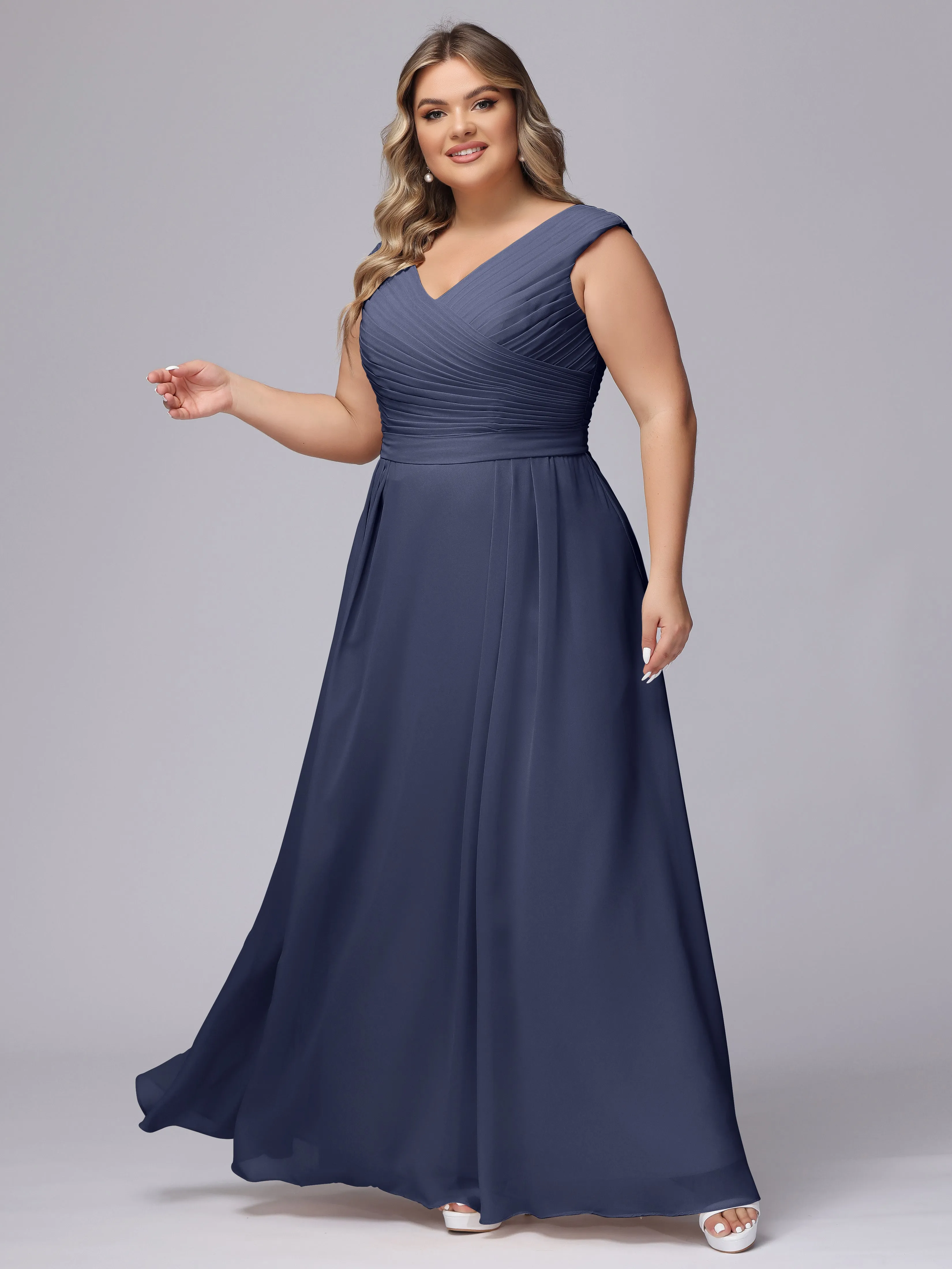 V-Back Plus Size Chiffon Bridesmaid Dress