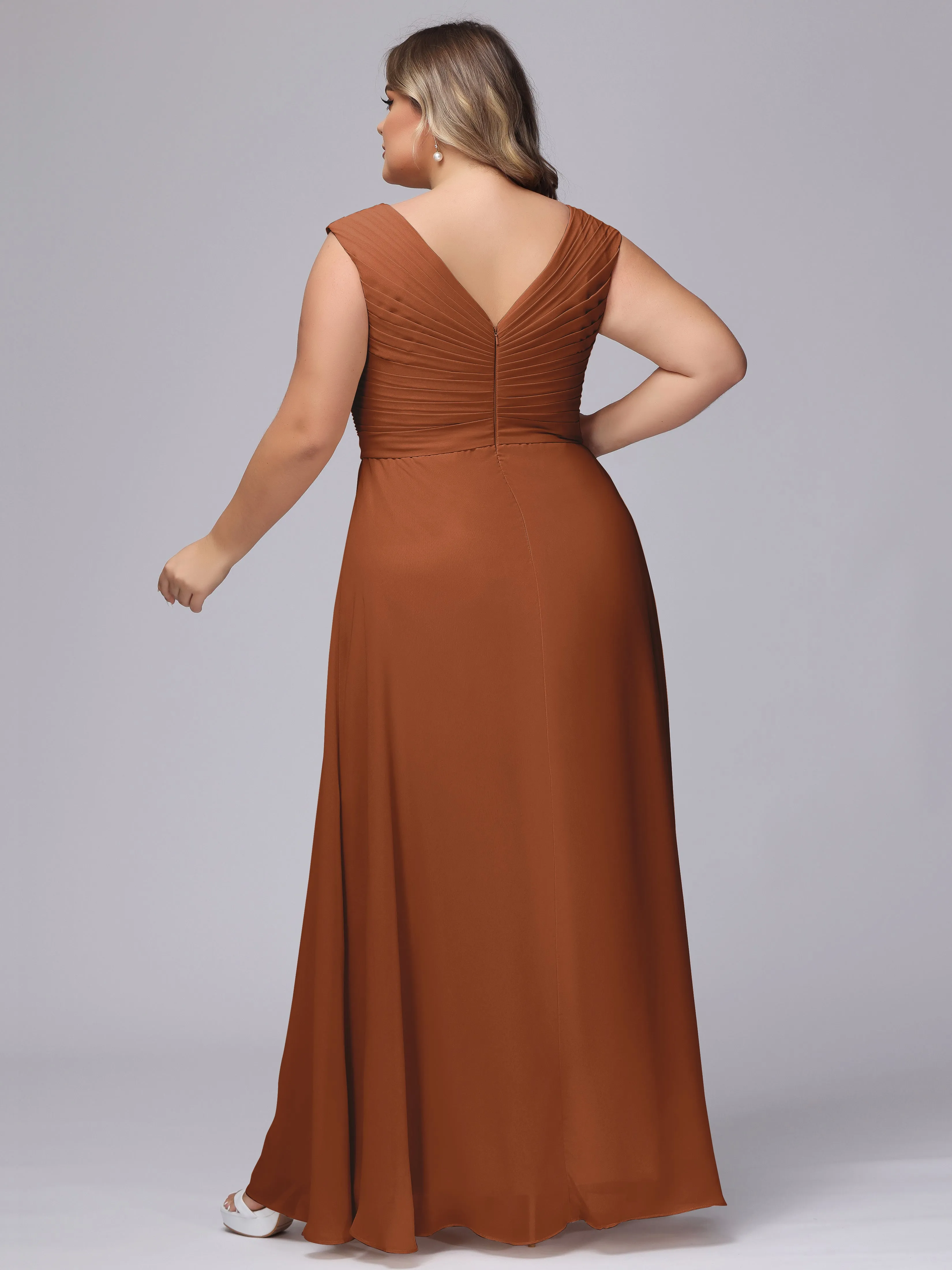 V-Back Plus Size Chiffon Bridesmaid Dress