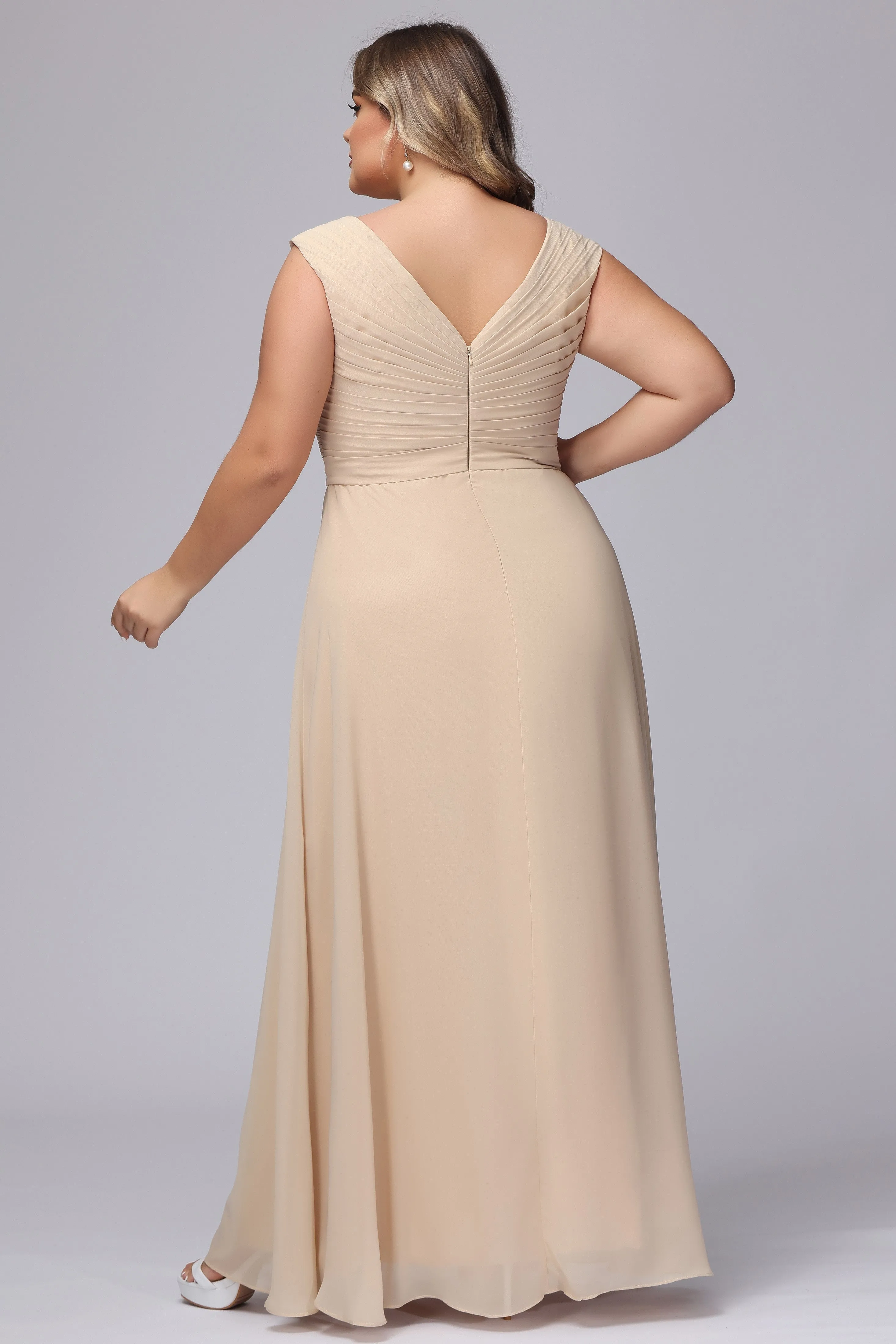 V-Back Plus Size Chiffon Bridesmaid Dress