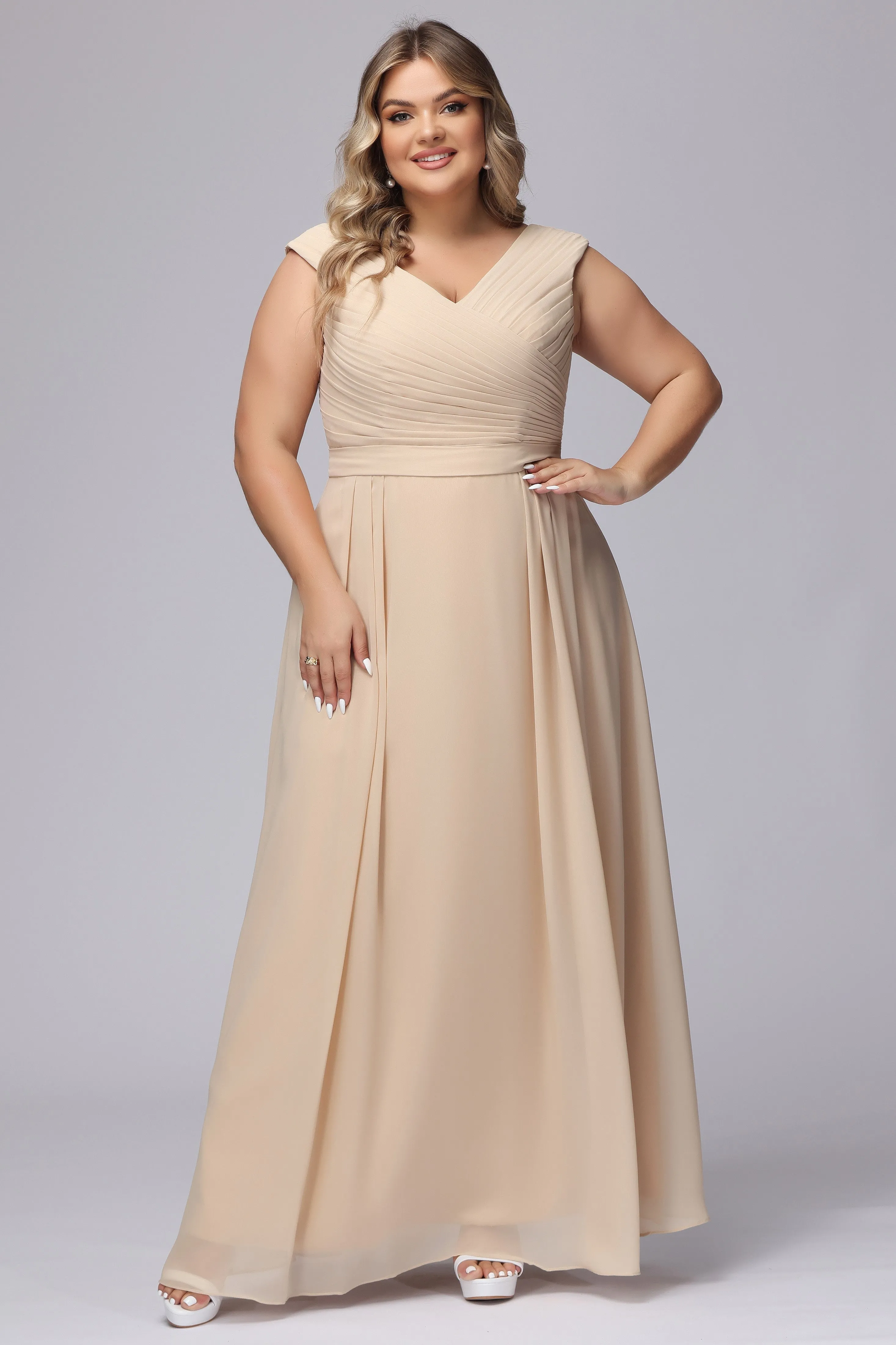 V-Back Plus Size Chiffon Bridesmaid Dress