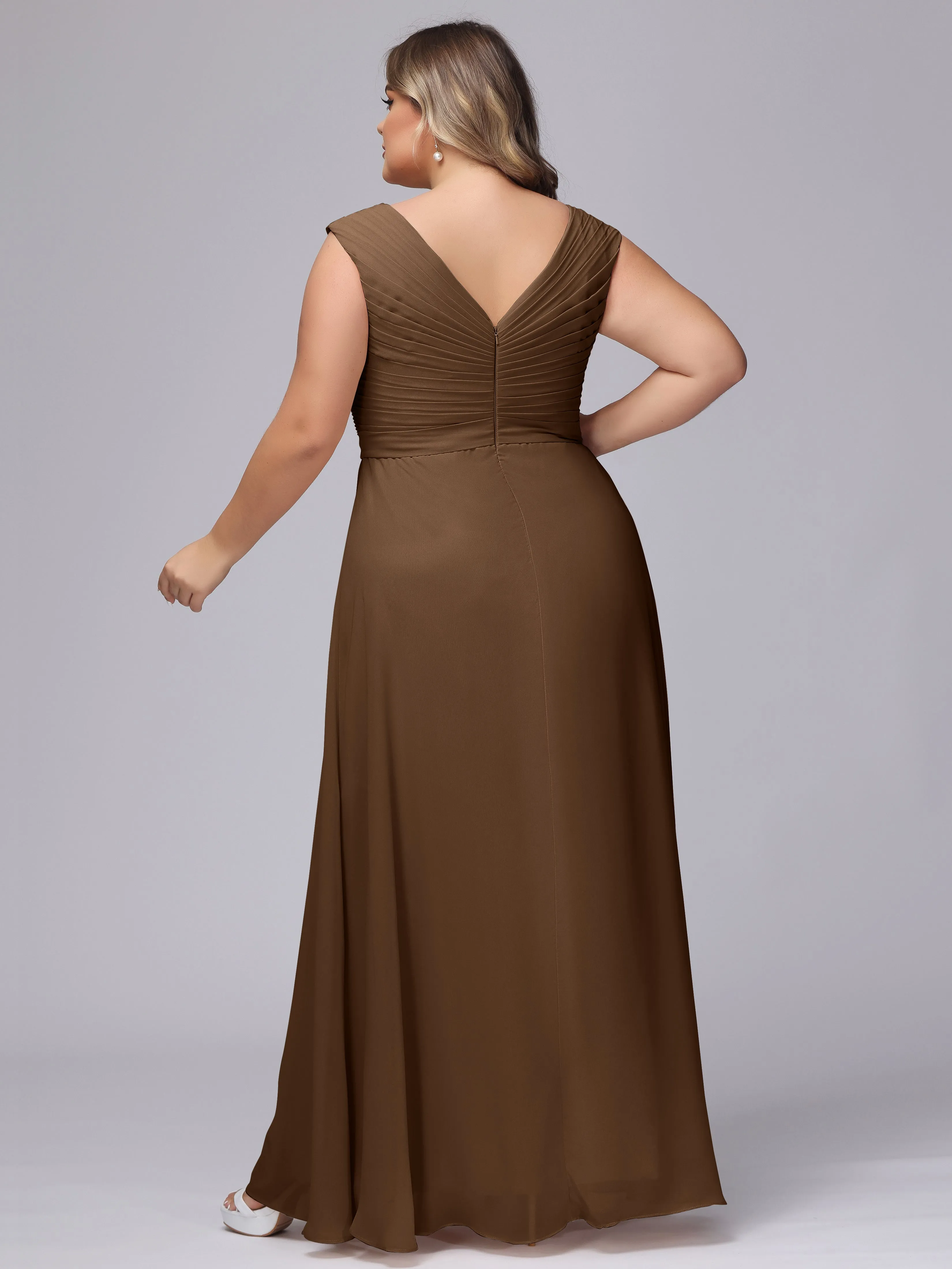 V-Back Plus Size Chiffon Bridesmaid Dress