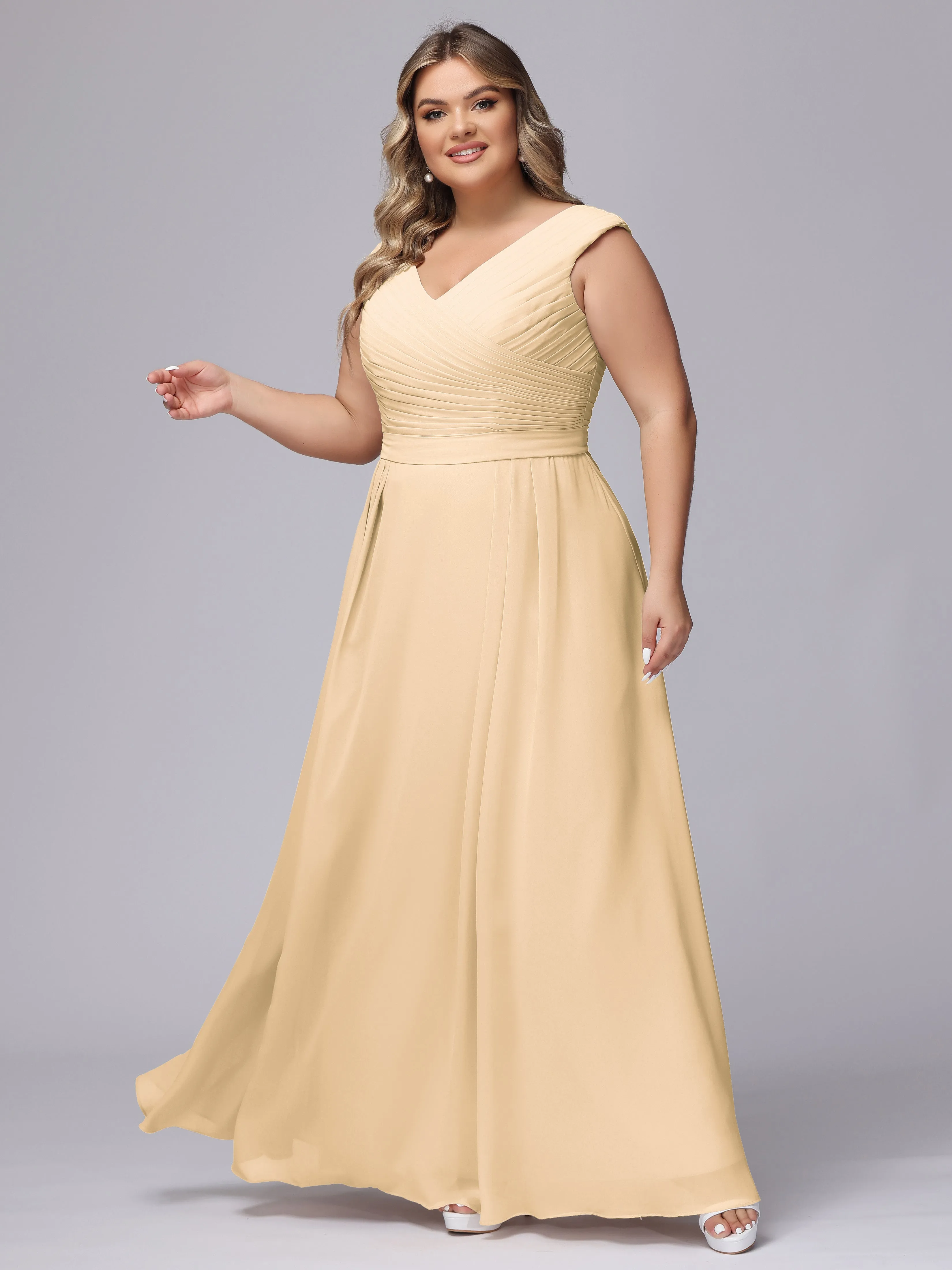 V-Back Plus Size Chiffon Bridesmaid Dress