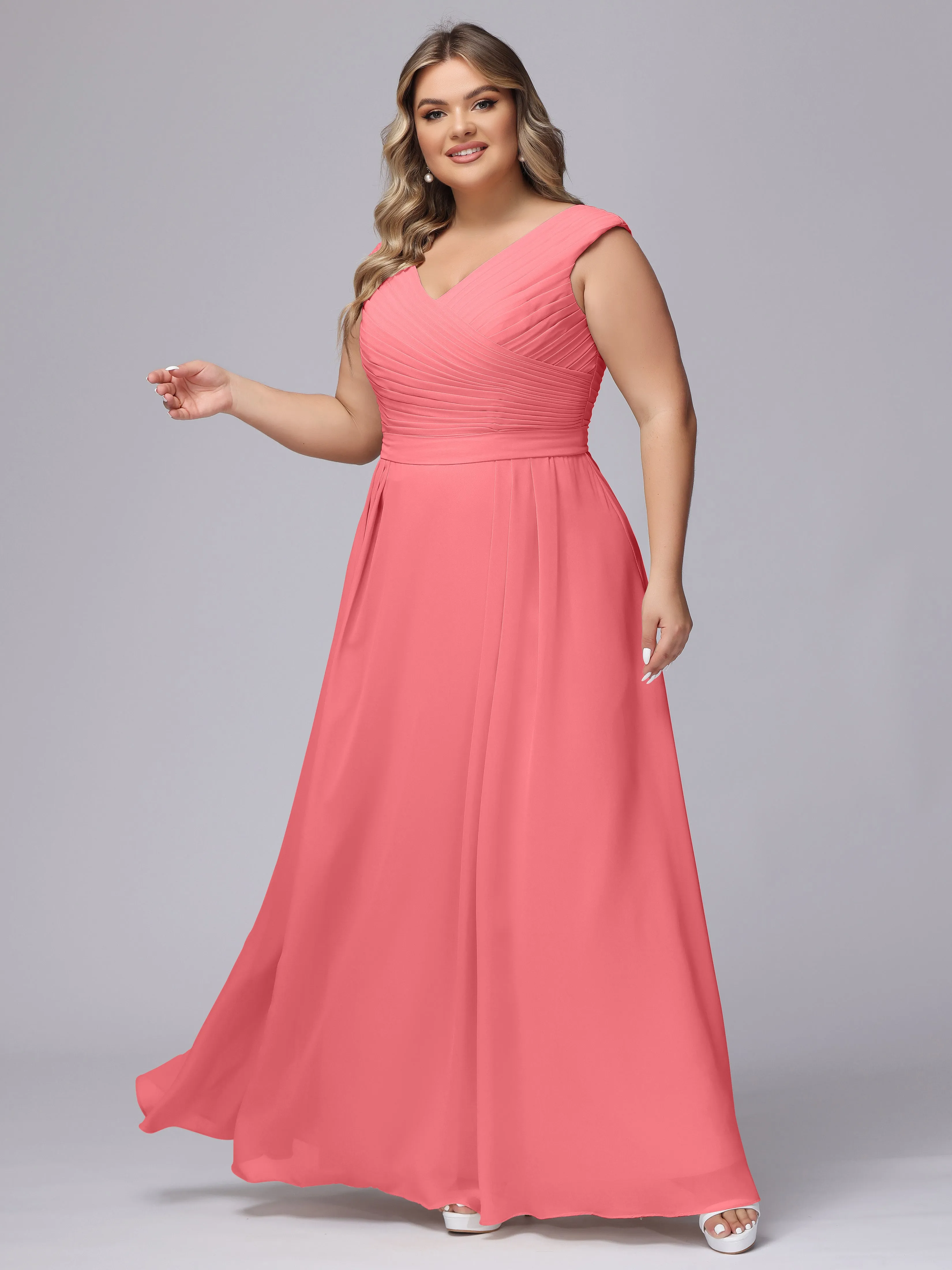 V-Back Plus Size Chiffon Bridesmaid Dress