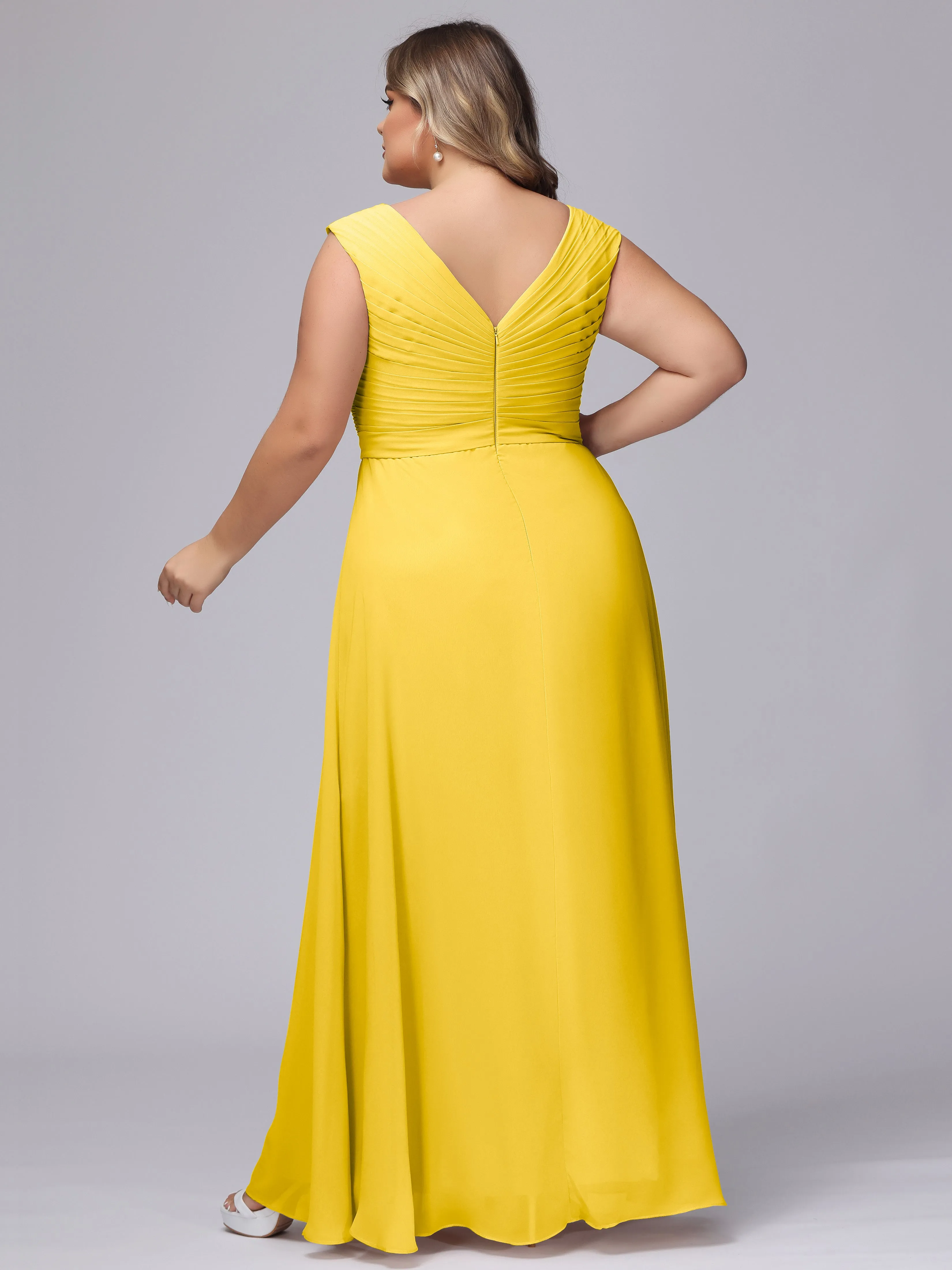 V-Back Plus Size Chiffon Bridesmaid Dress