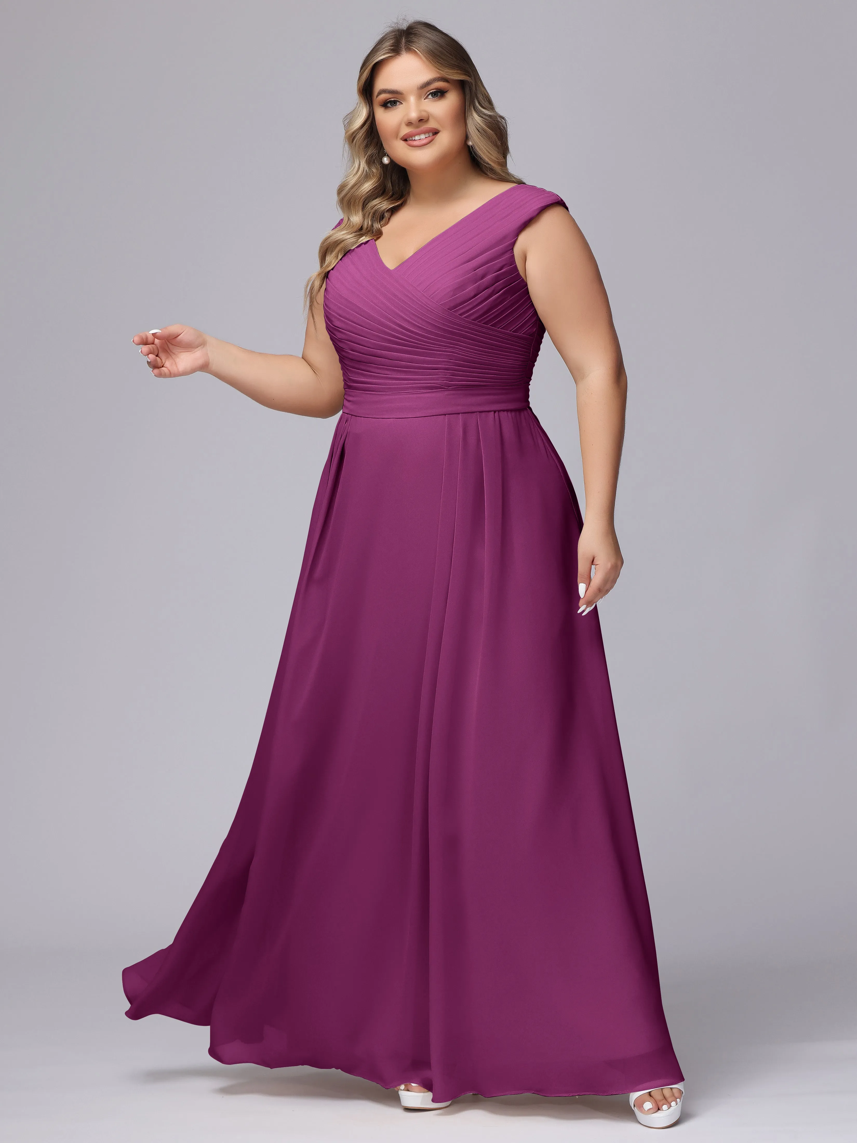 V-Back Plus Size Chiffon Bridesmaid Dress
