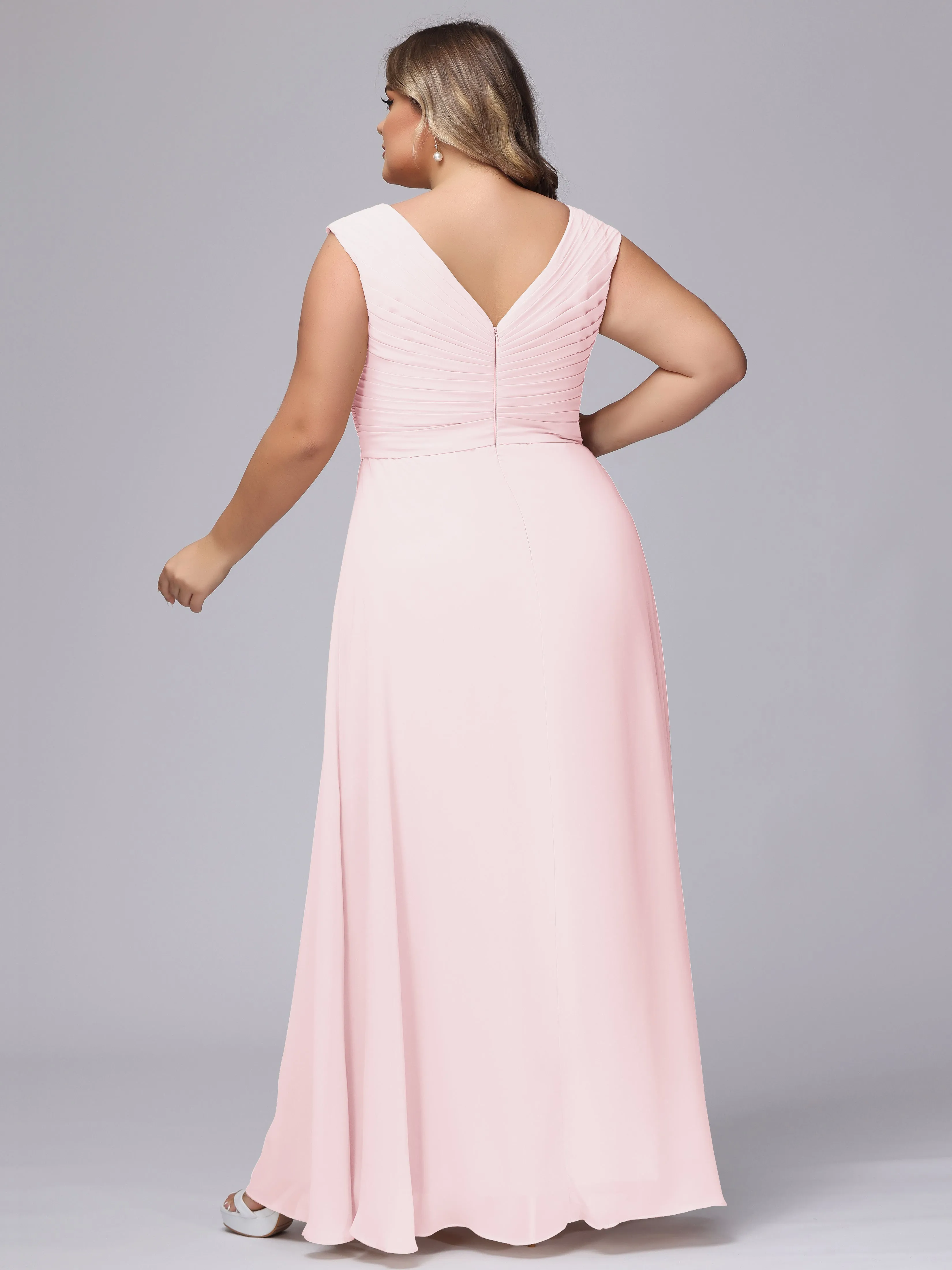 V-Back Plus Size Chiffon Bridesmaid Dress
