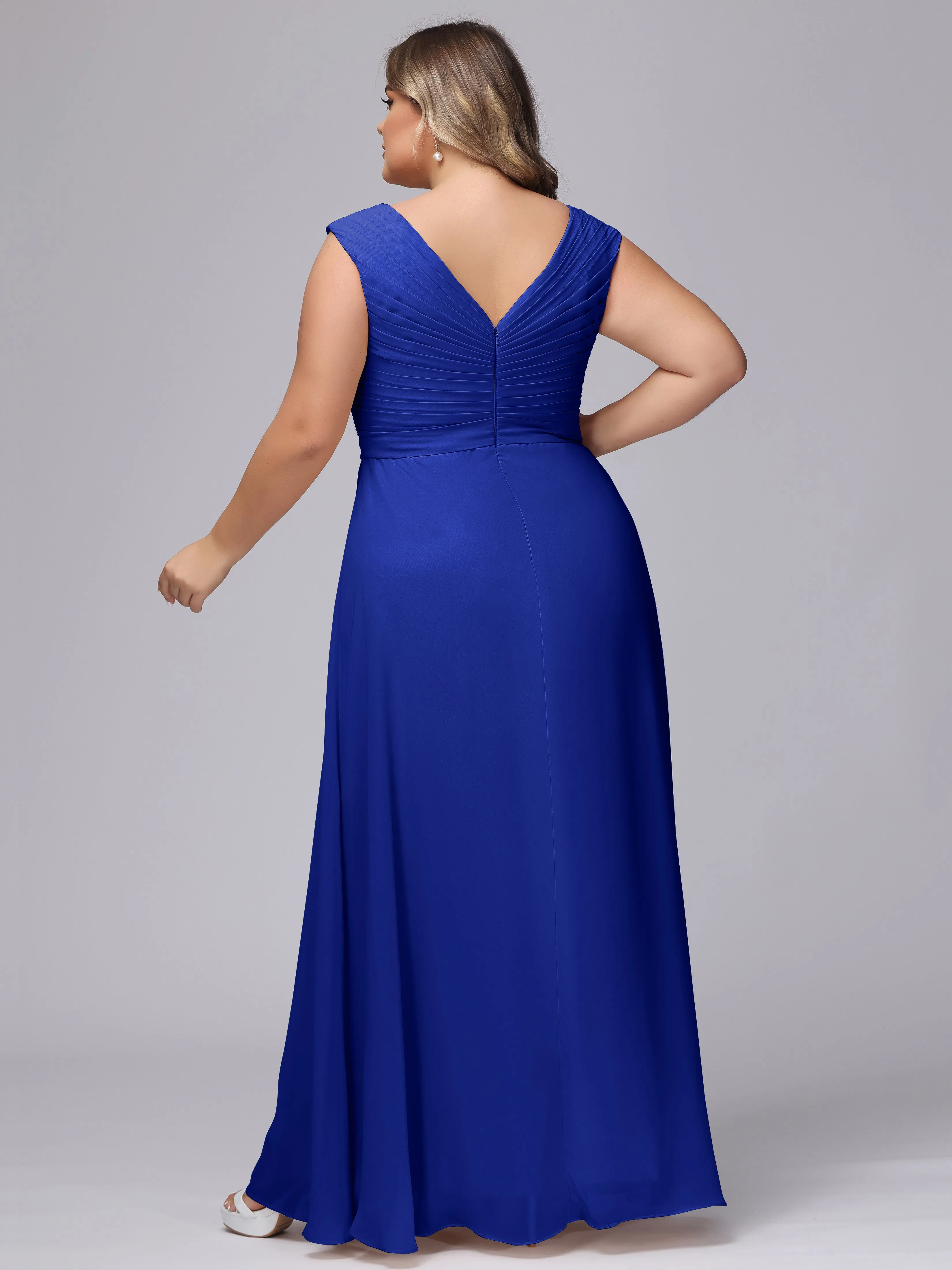V-Back Plus Size Chiffon Bridesmaid Dress