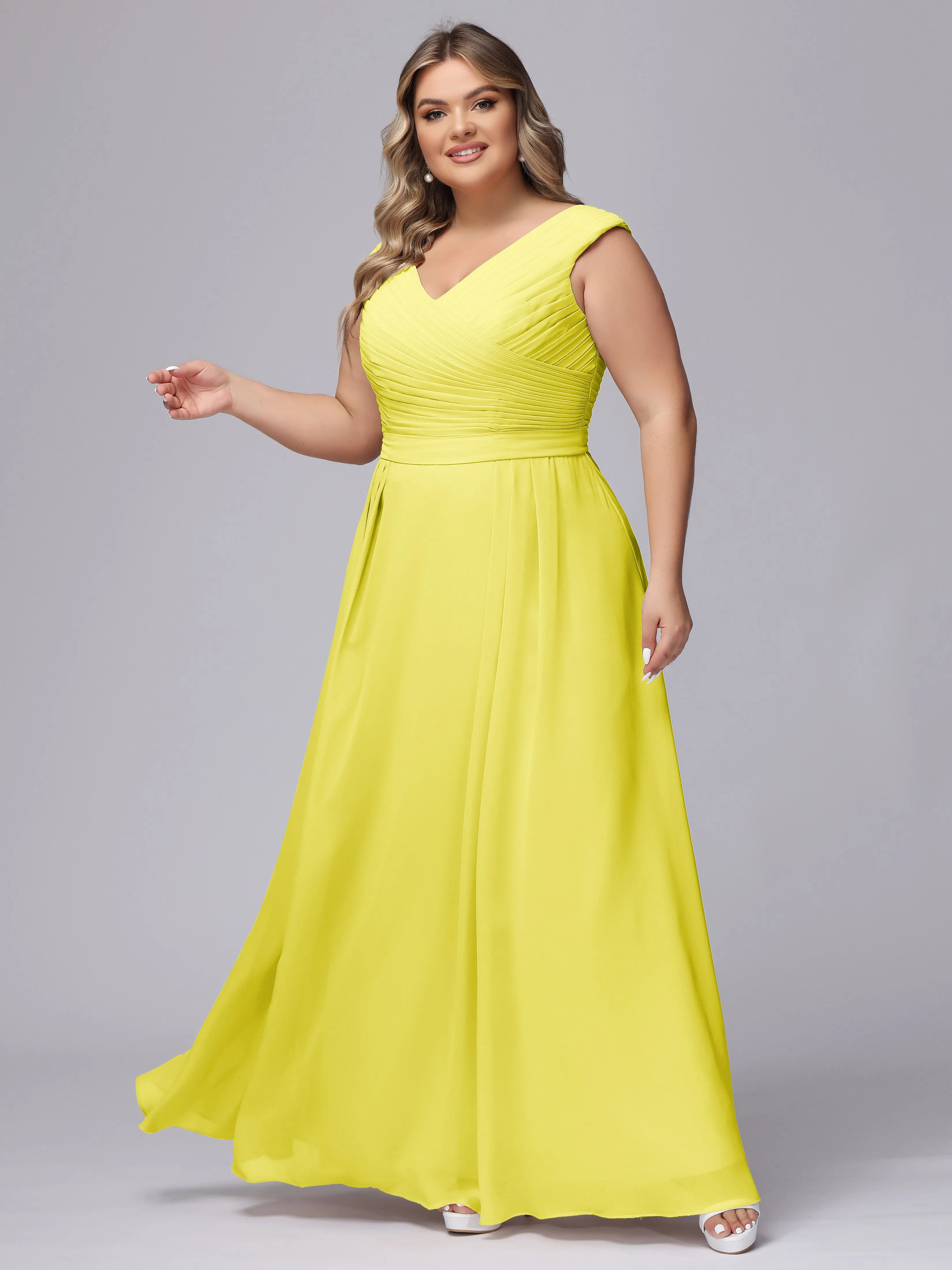 V-Back Plus Size Chiffon Bridesmaid Dress