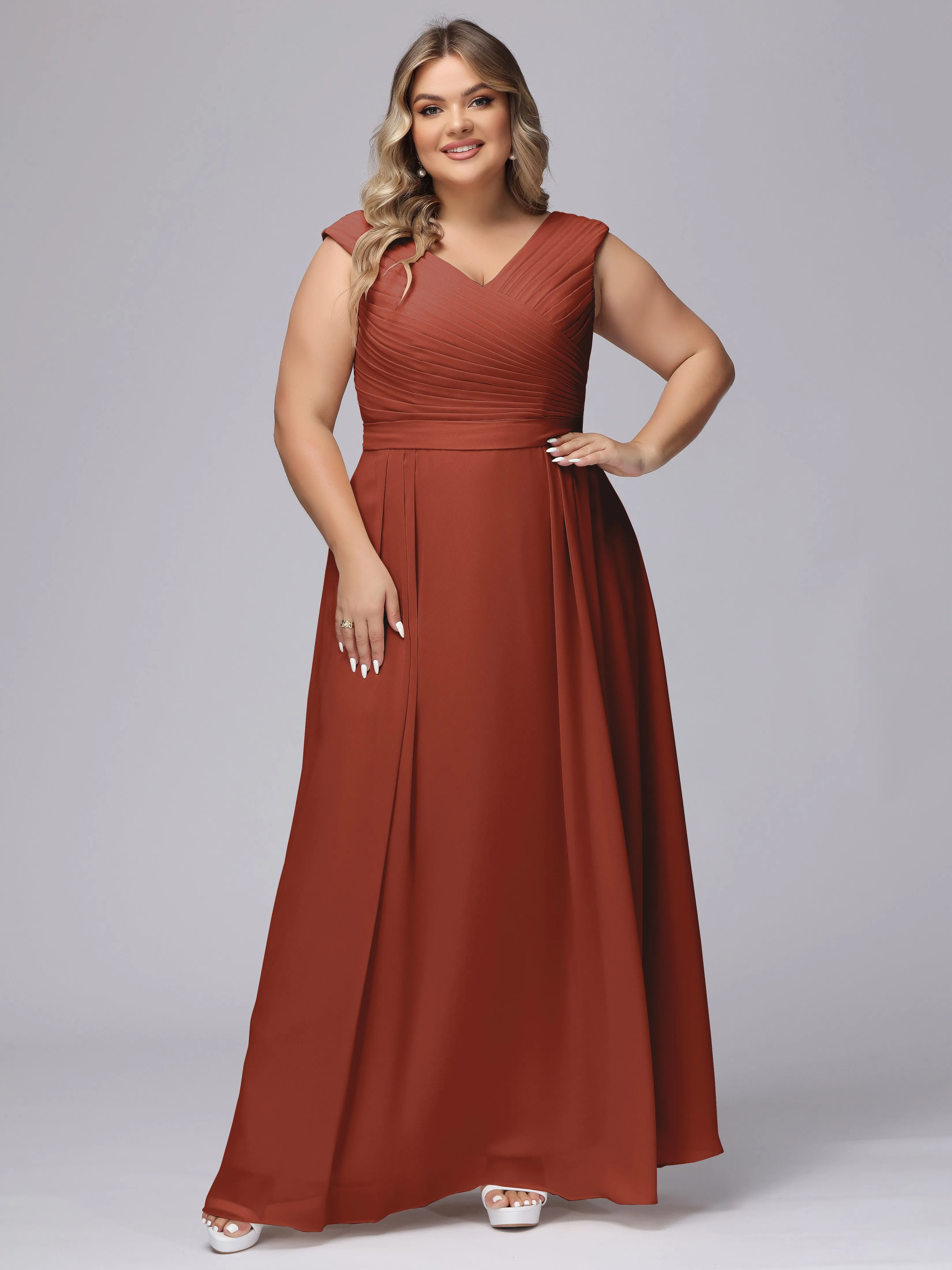 V-Back Plus Size Chiffon Bridesmaid Dress