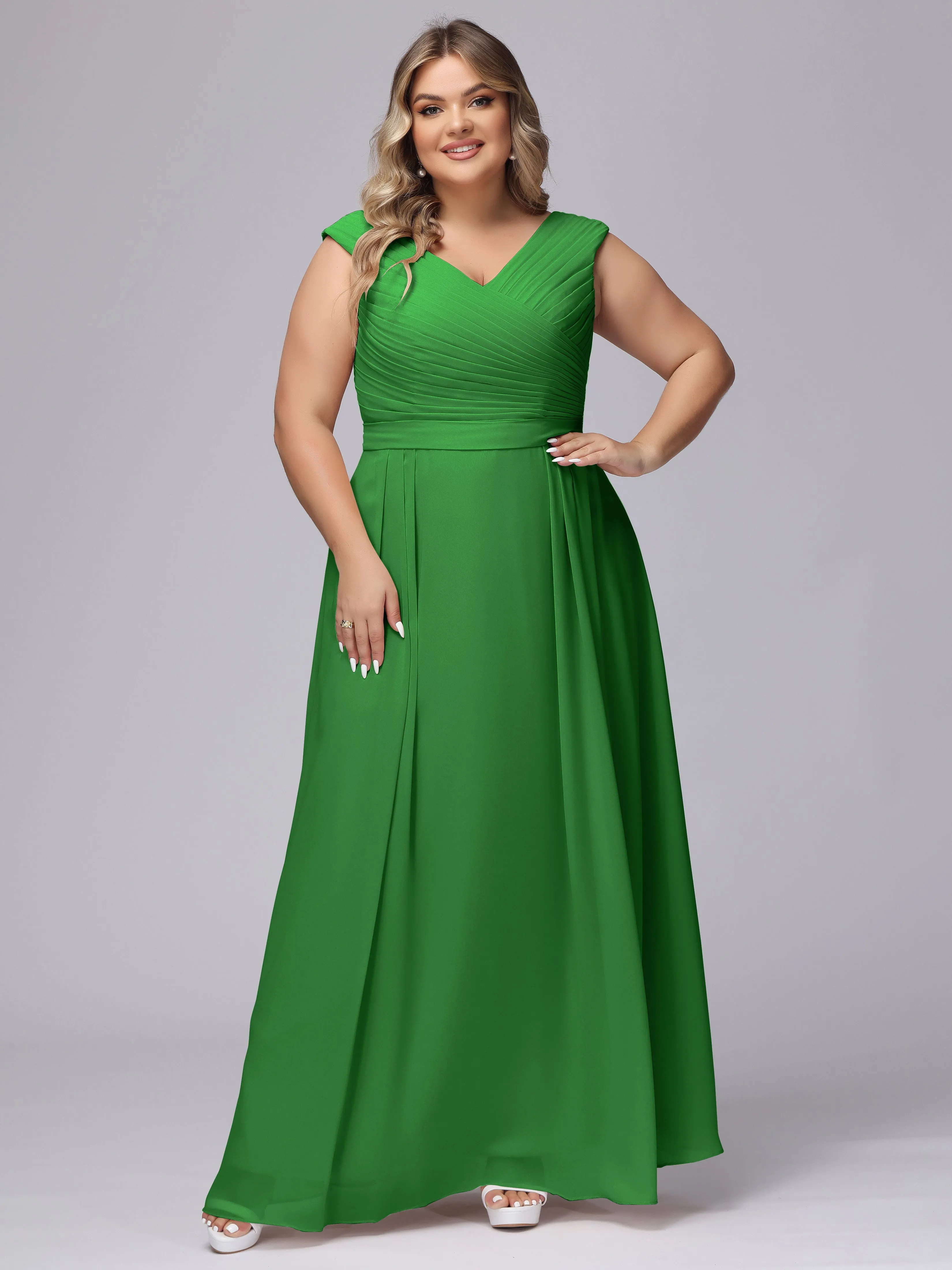 V-Back Plus Size Chiffon Bridesmaid Dress