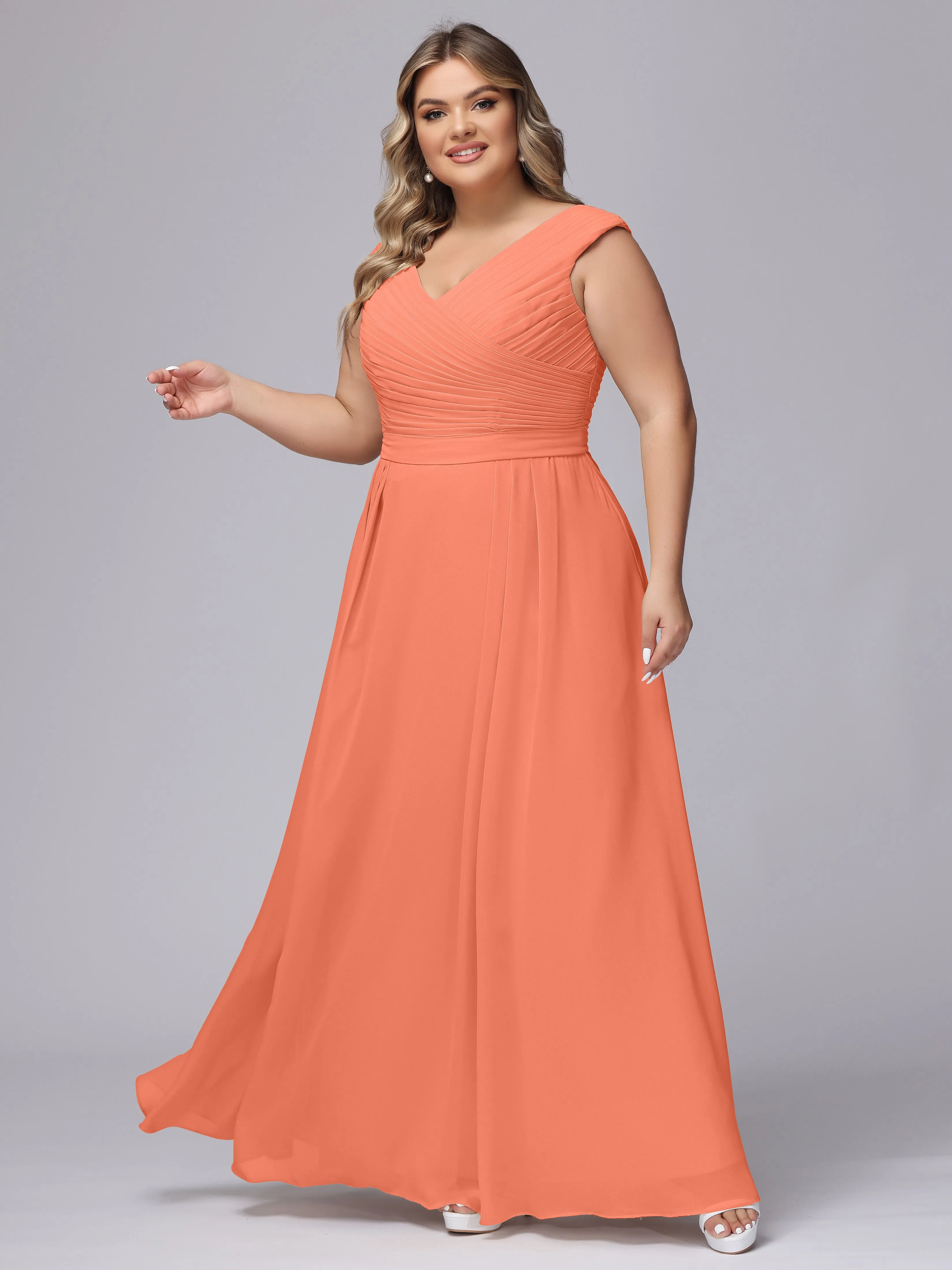V-Back Plus Size Chiffon Bridesmaid Dress