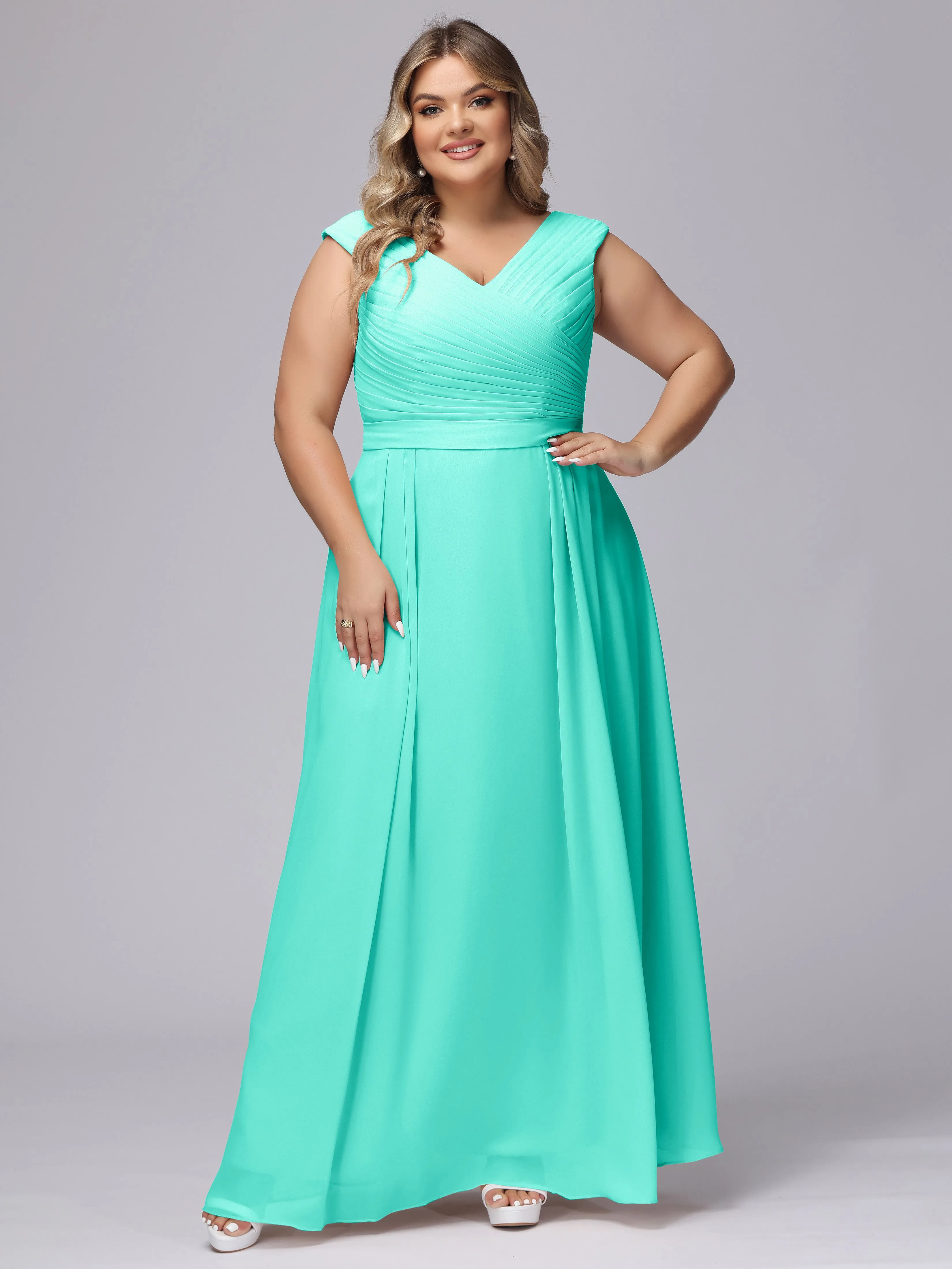 V-Back Plus Size Chiffon Bridesmaid Dress