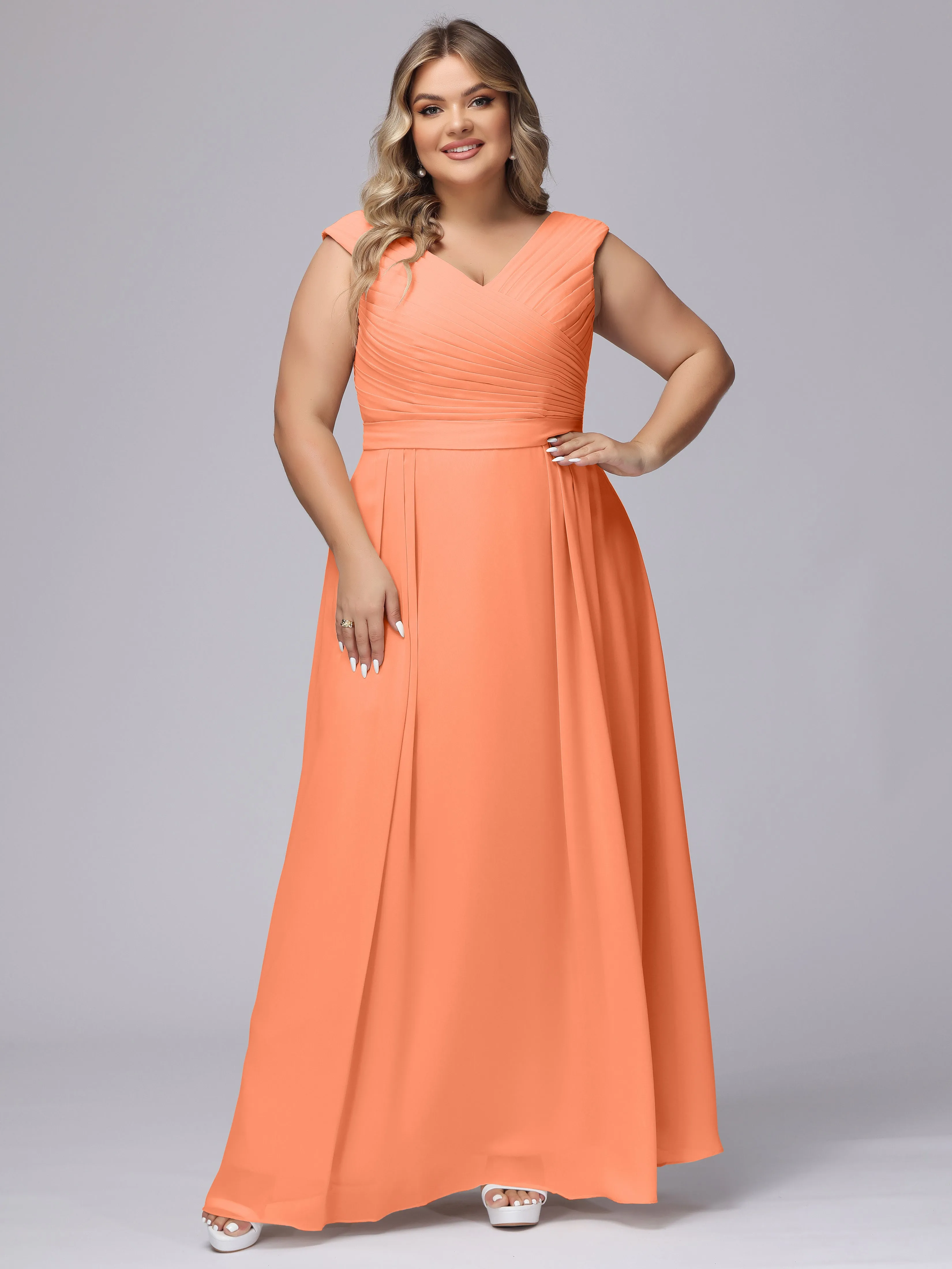 V-Back Plus Size Chiffon Bridesmaid Dress