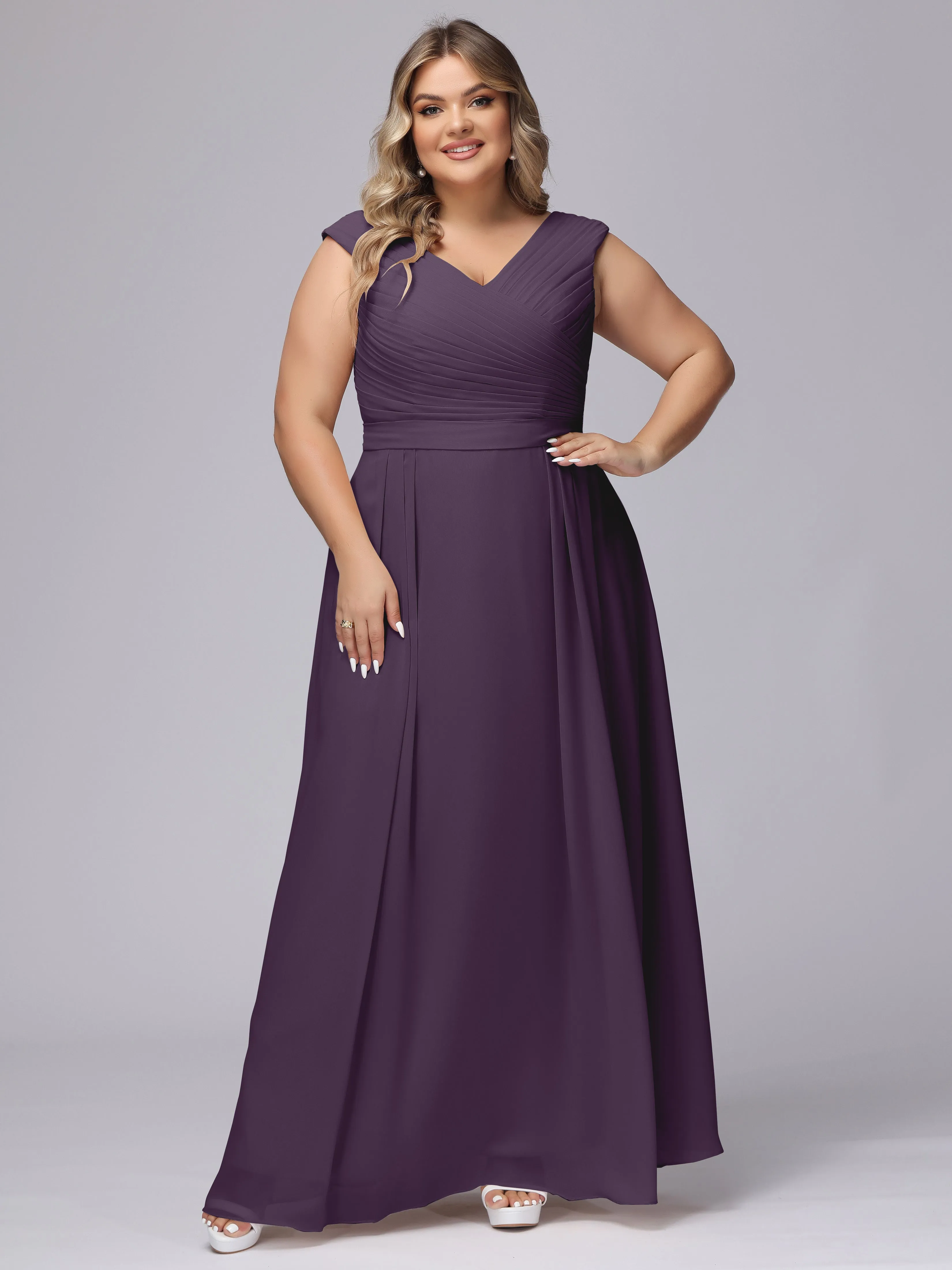V-Back Plus Size Chiffon Bridesmaid Dress