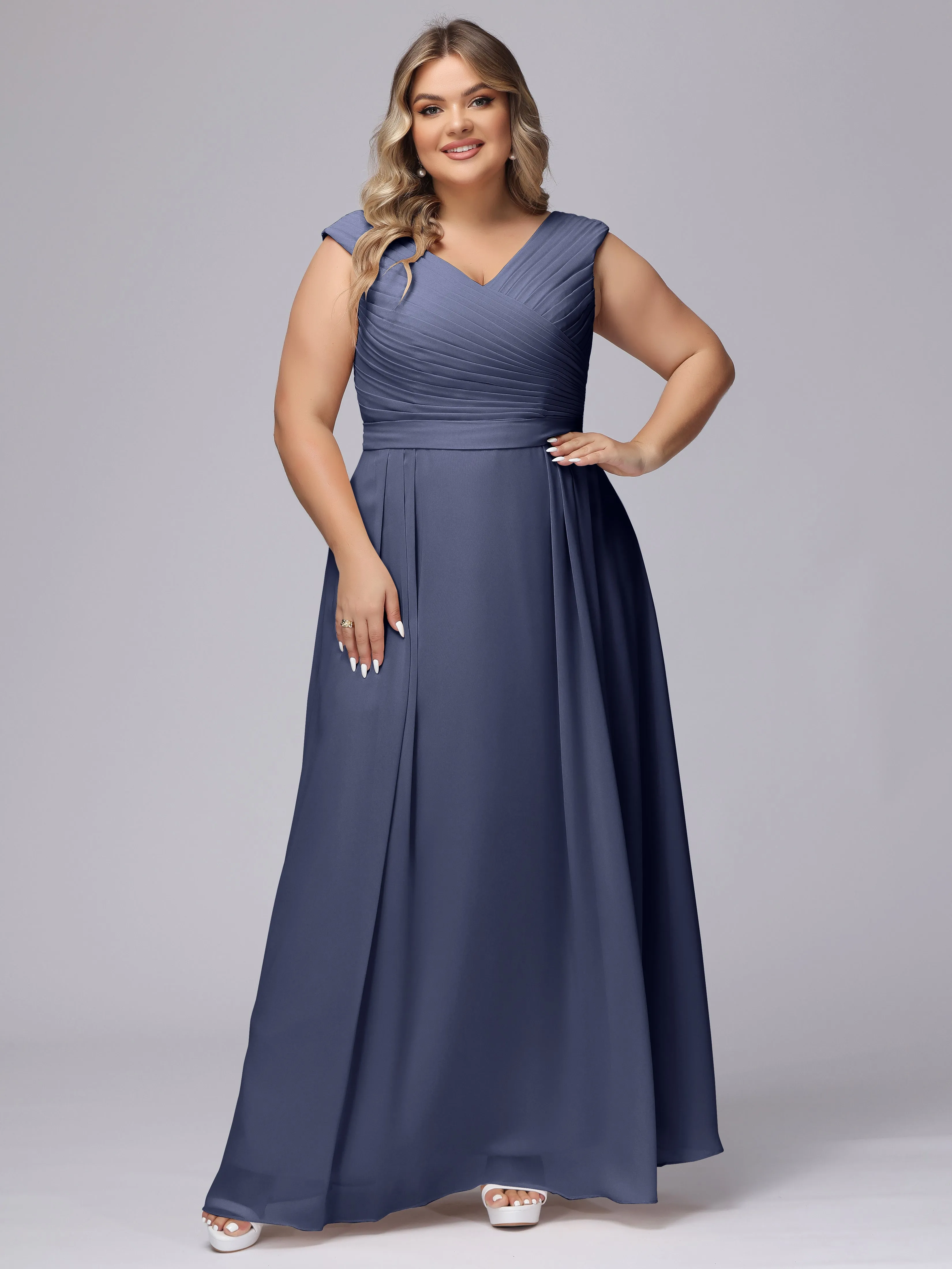 V-Back Plus Size Chiffon Bridesmaid Dress